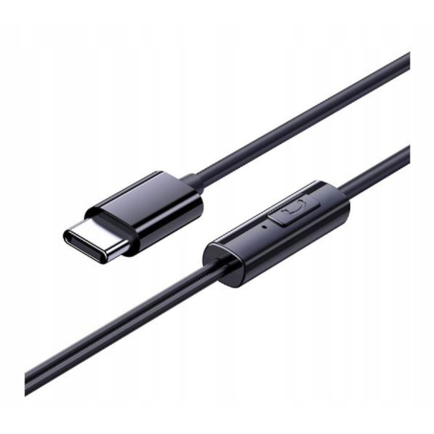 Un câble USB-C noir avec micro intégré et bouton.