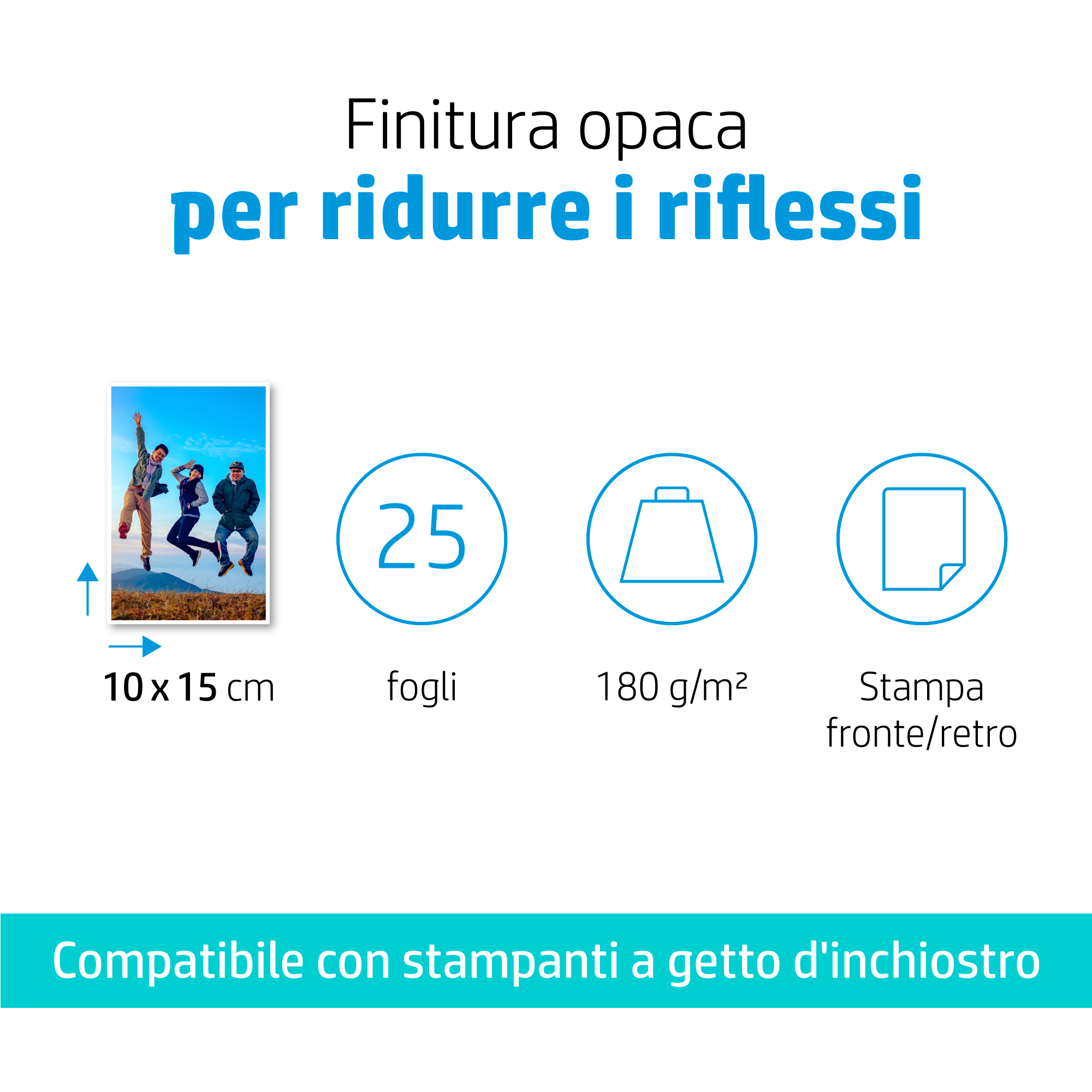 Finitura opaca per ridurre i riflessi, 25 fogli, 10x15cm, 180g/m².