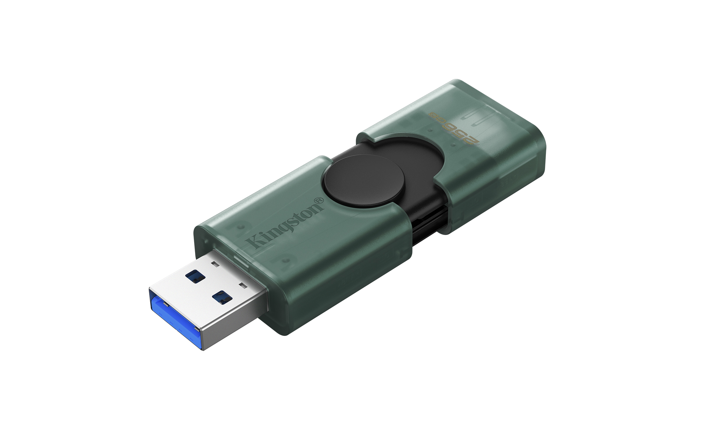 Ein grüner Kingston USB-Stick mit silbernem Anschluss.