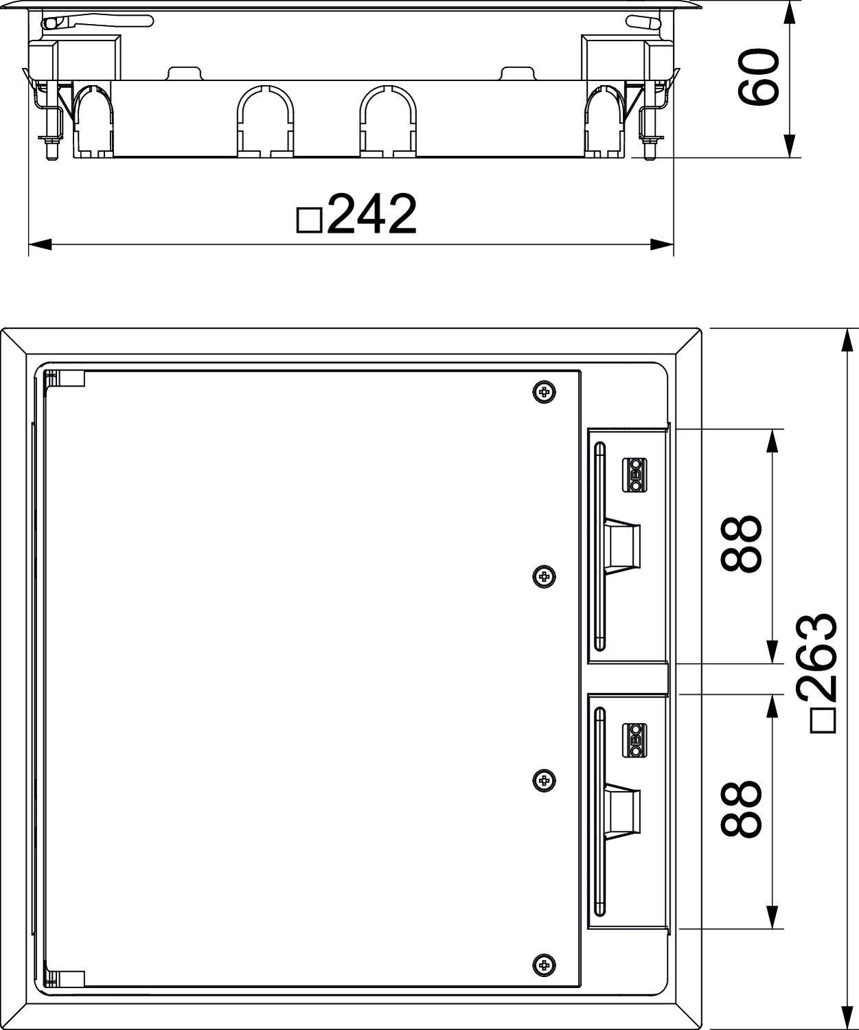 Disegno tecnico con dimensioni: 242x263mm, altezza 60mm.