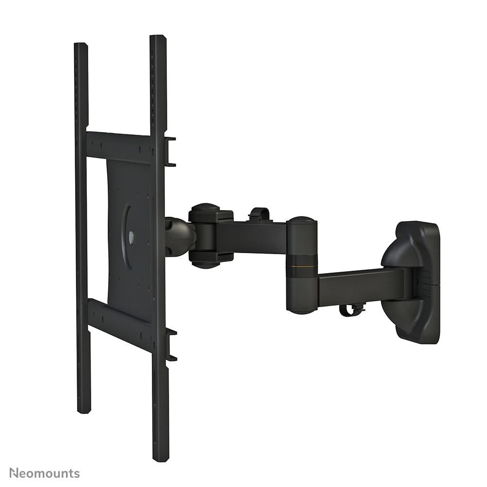 Supporto TV da parete nero articolato con bracci regolabili.
