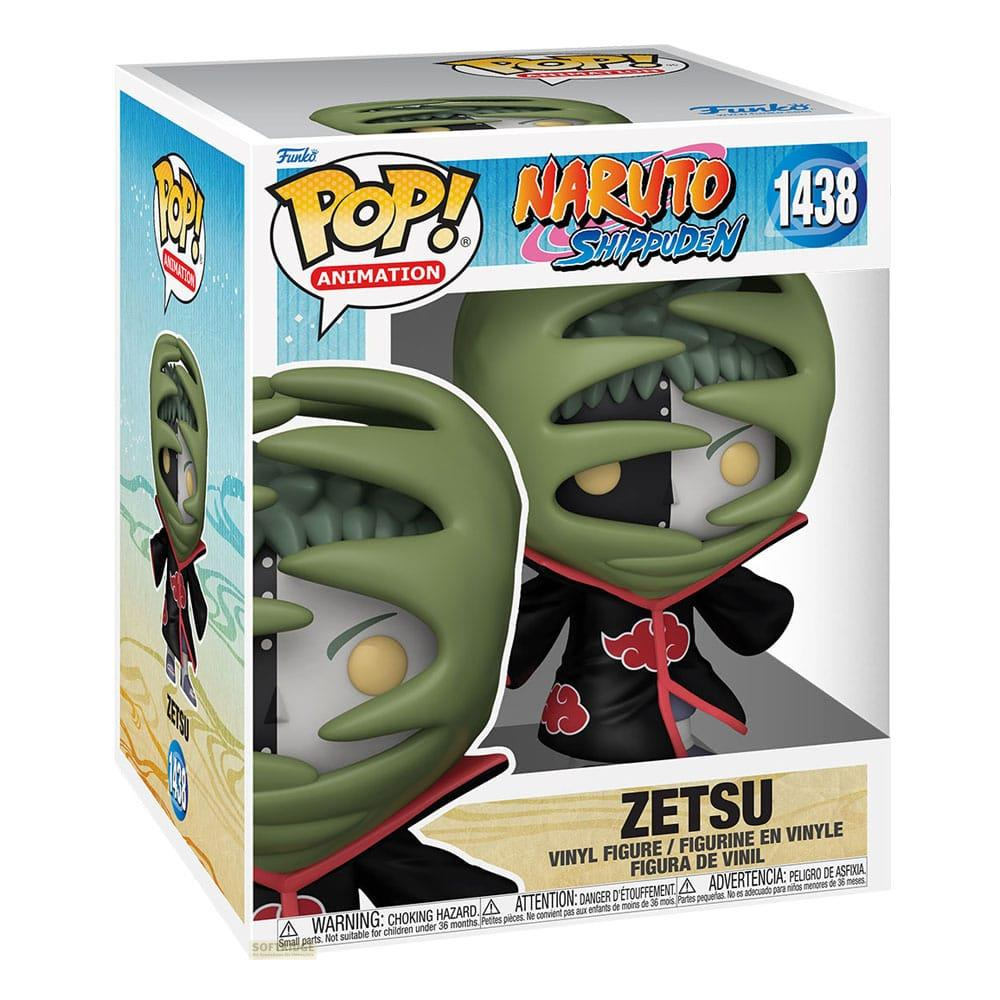 Action figure Funko Pop di Zetsu da Naruto Shippuden, con pelle verde e mantello Akatsuki rosso.
