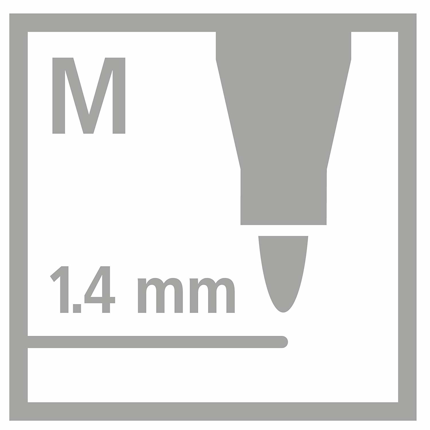 Icona punta di penna grigia con 'M' e '1,4 mm'.