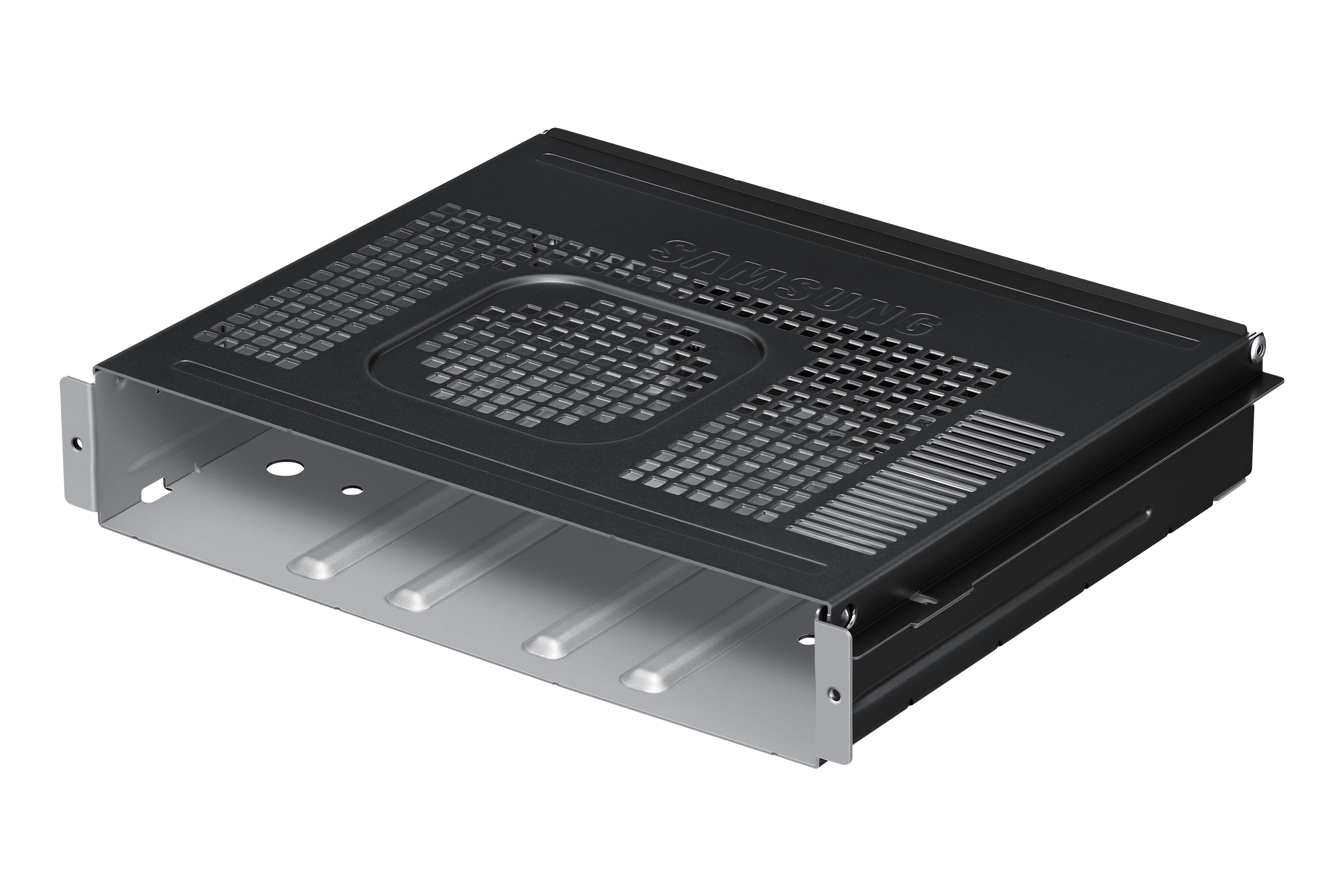 Telaio Samsung nero con fessure di ventilazione e superfici interne argentate.