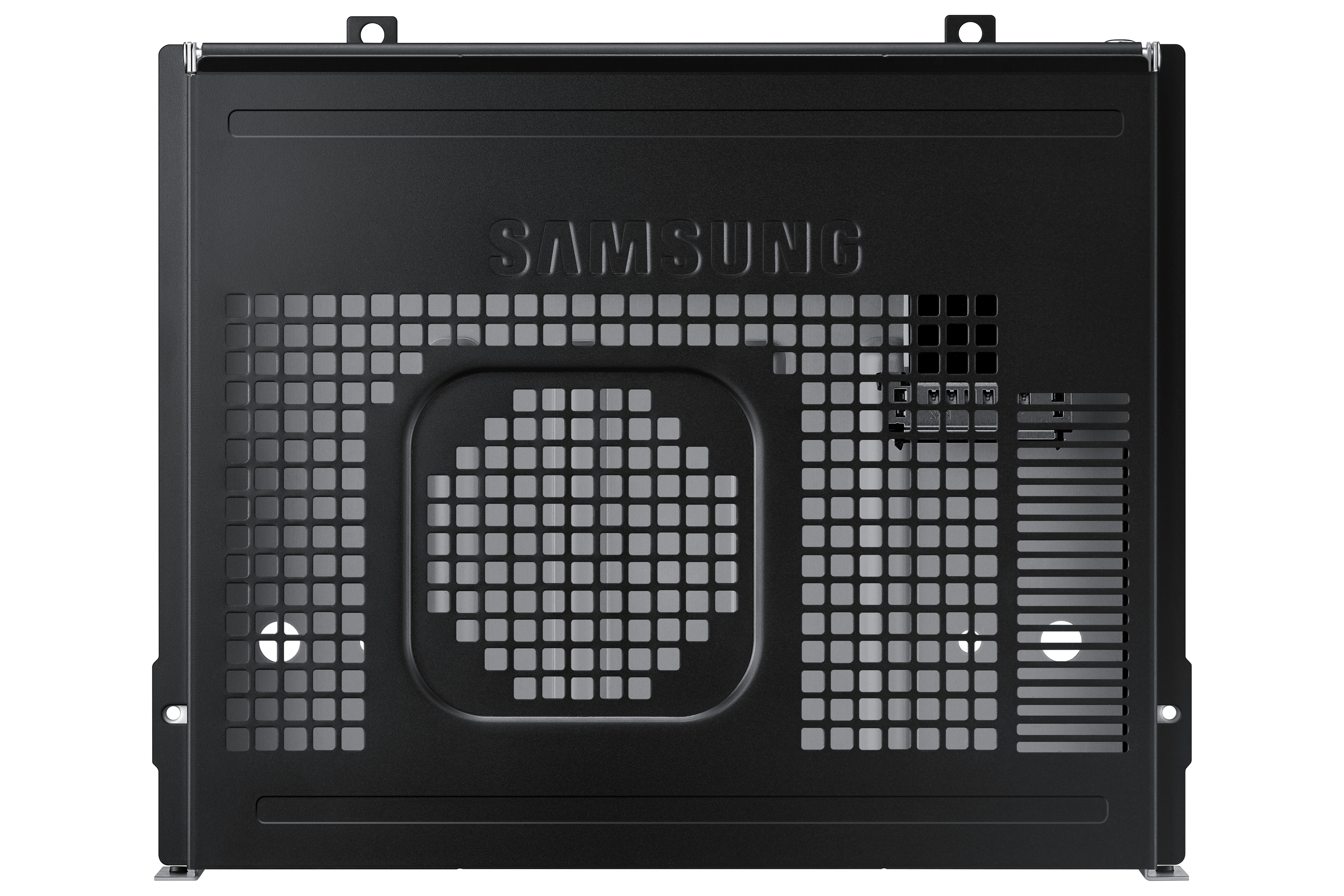 Case Samsung nero con fessure di ventilazione e logo.