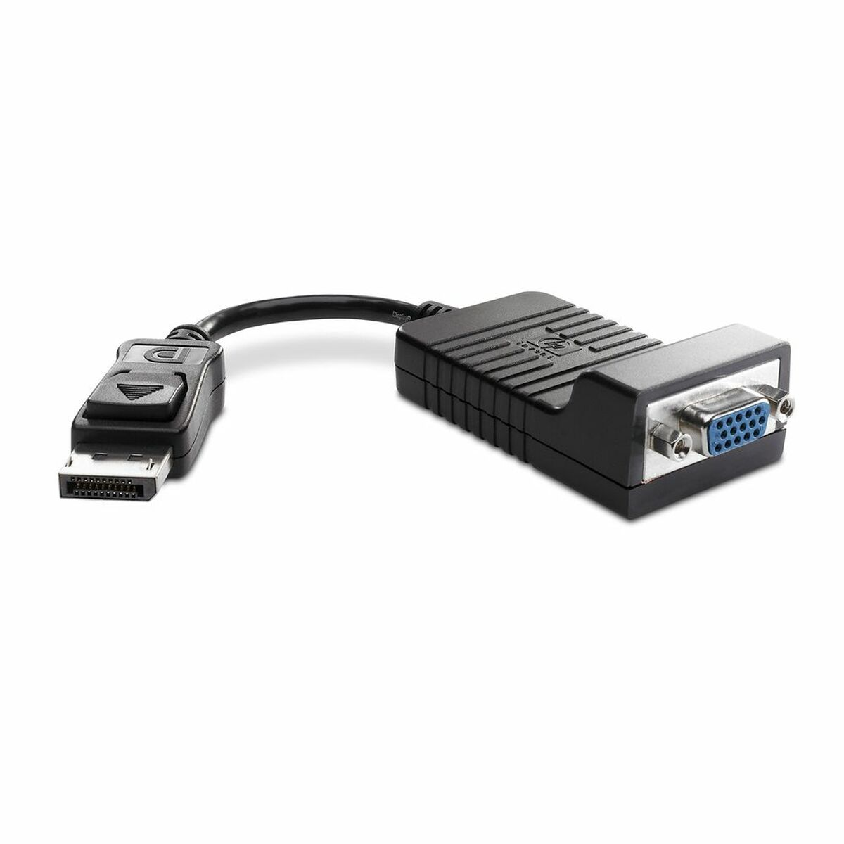 Un adattatore DisplayPort a VGA nero con cavo.