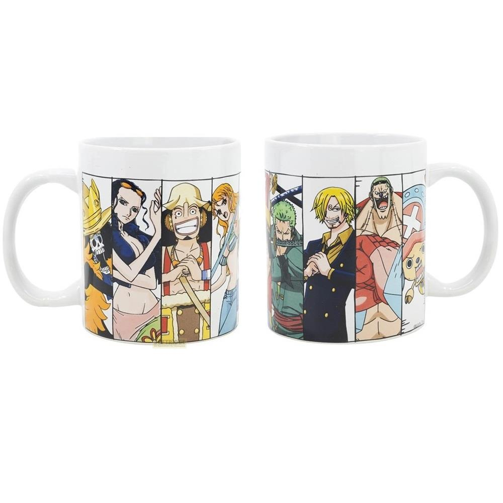 Taza con personajes de One Piece: Robin, Chopper, Nami, Zoro, Sanji, Franky.