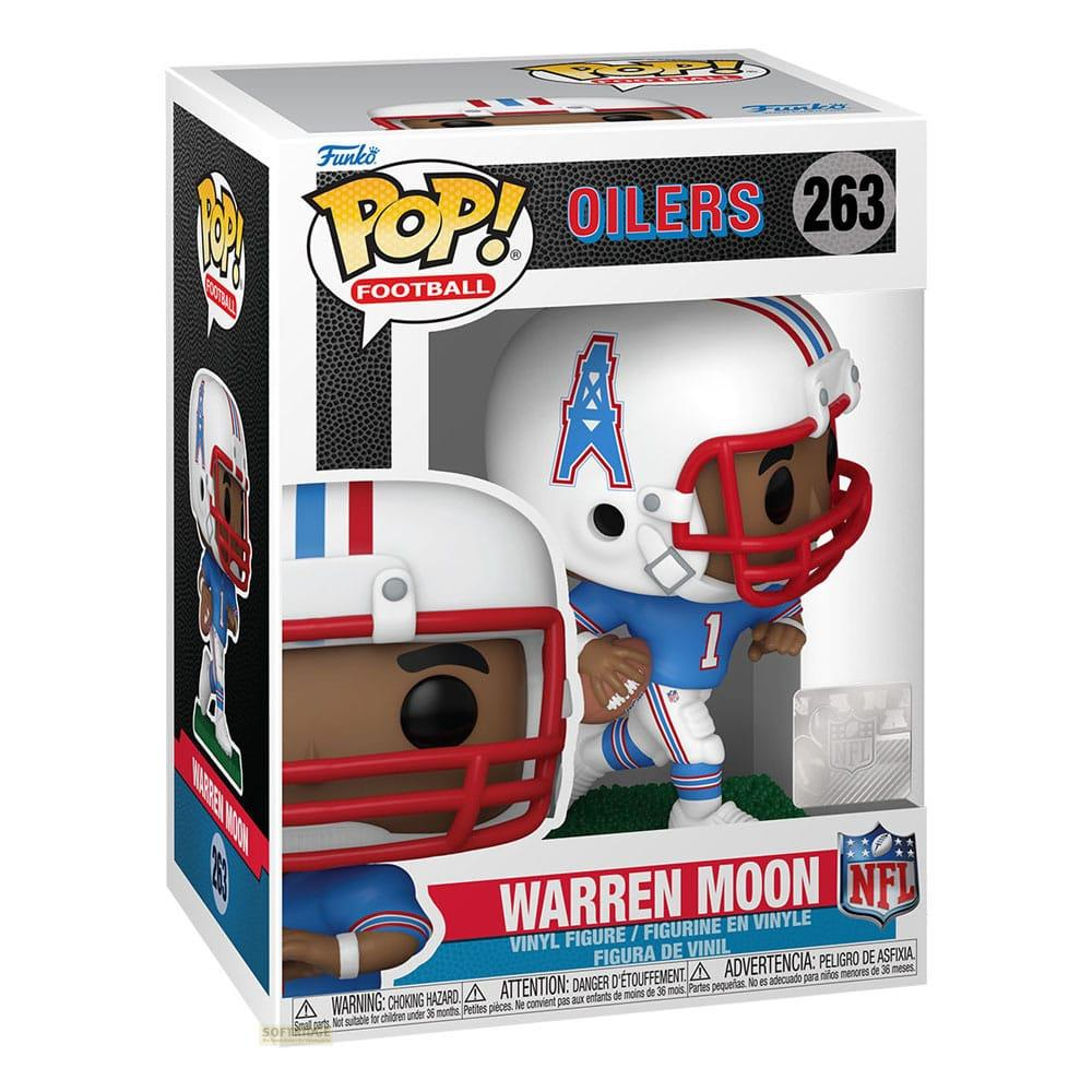 Funko Pop! Vinyl Figur von Warren Moon in Oilers-Uniform. Er hält einen Football.