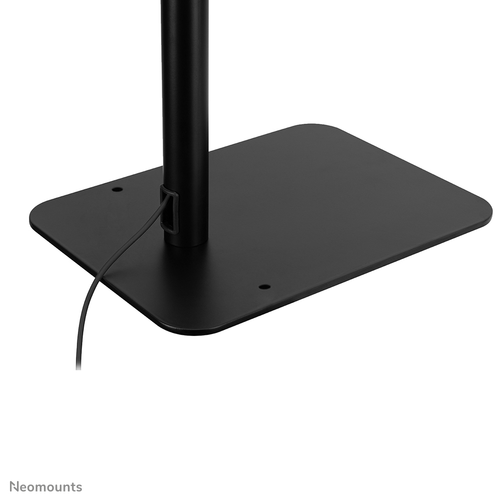 Base rectangulaire noire avec support rond et passe-câble.