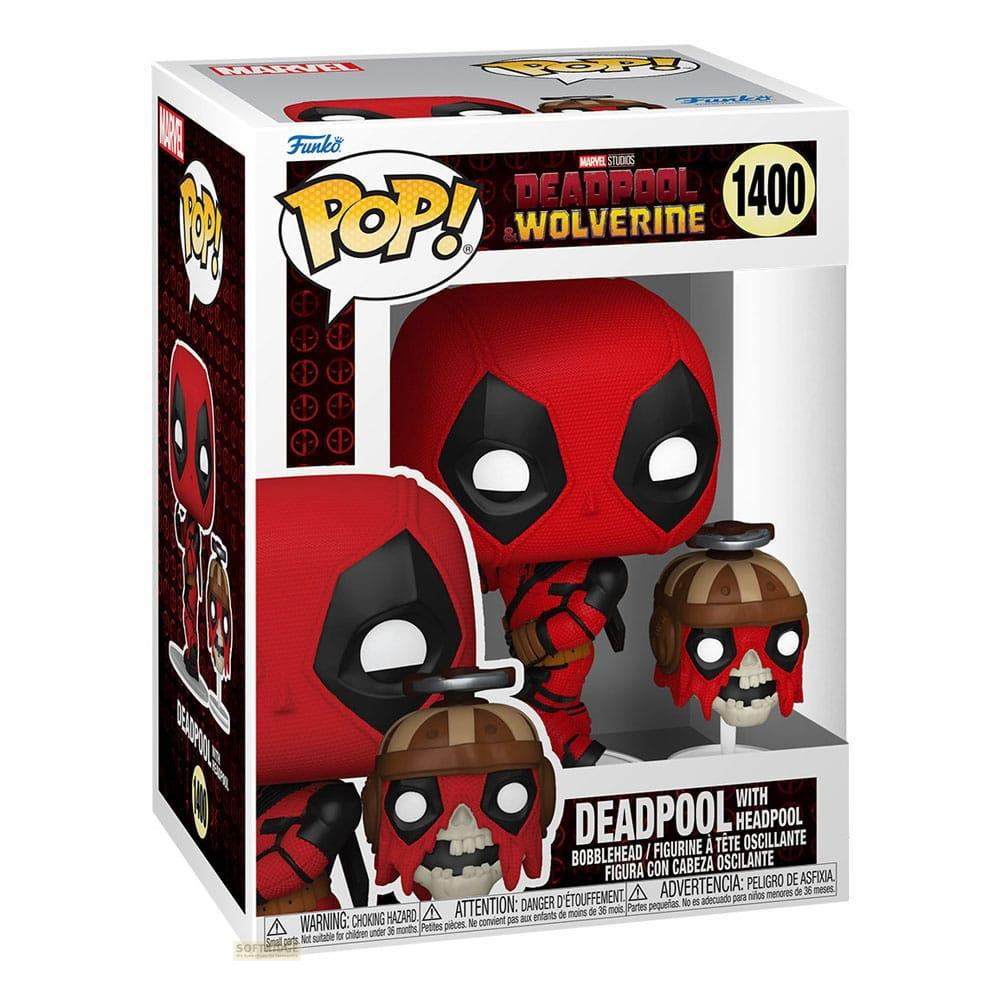 Action figure Funko Pop! Deadpool & Wolverine in scatola con due teschi.