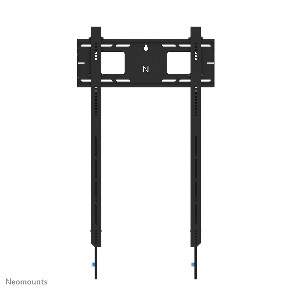 Supporto da parete TV nero con bracci regolabili e fori.