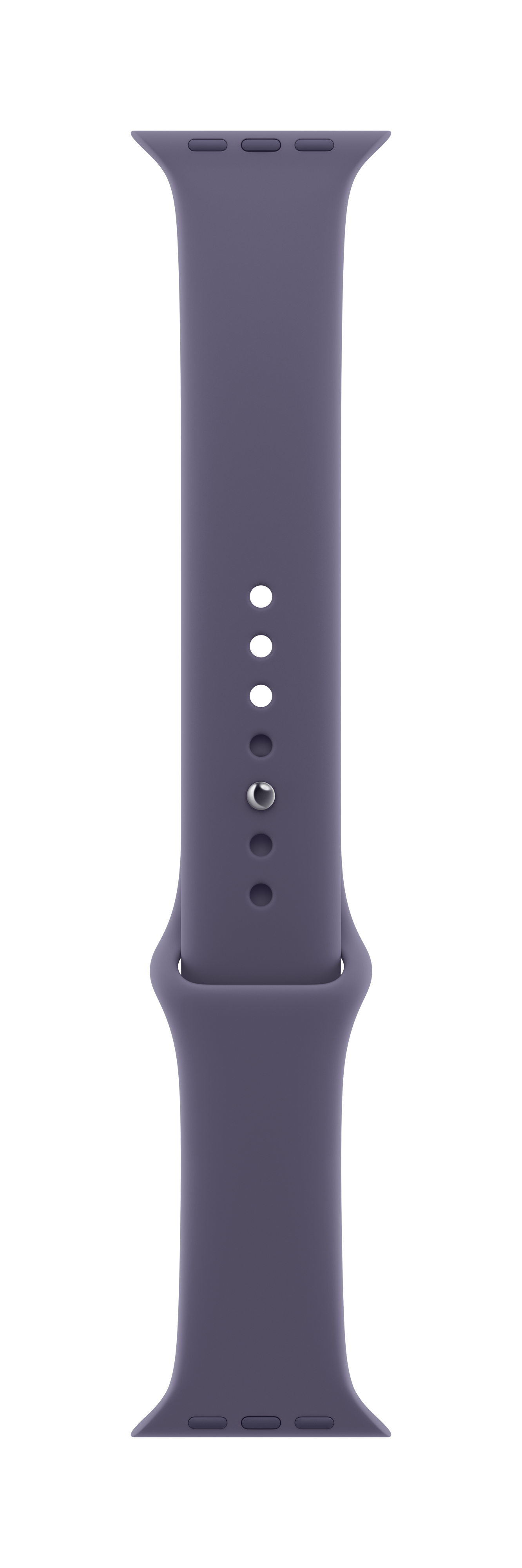 Fioletowa opaska Apple Watch z bolcami i otworami.