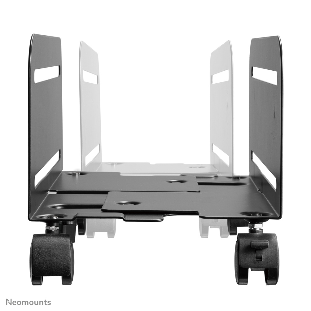 Supporto nero per tower del computer con ruote e fessure.