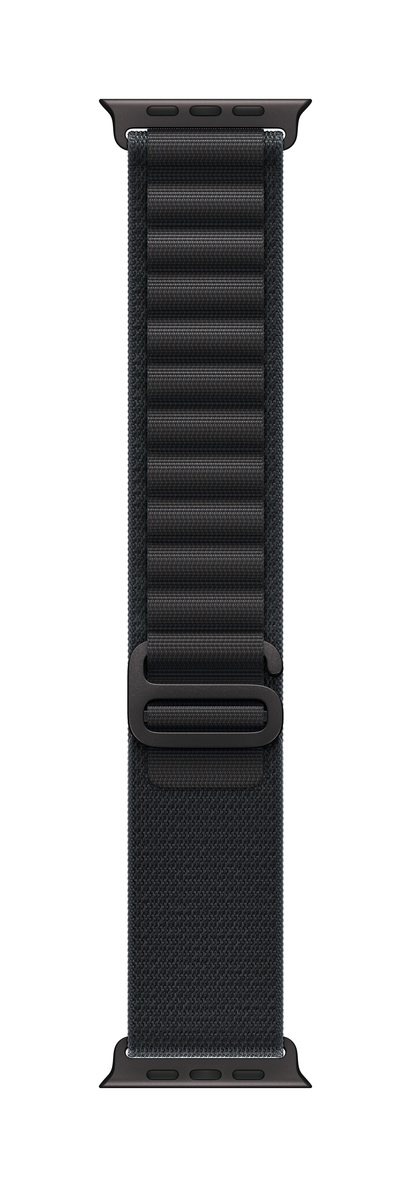 Dunkelgraues Armband für Smartwatch mit Schlaufenverschluss und Metallösen.