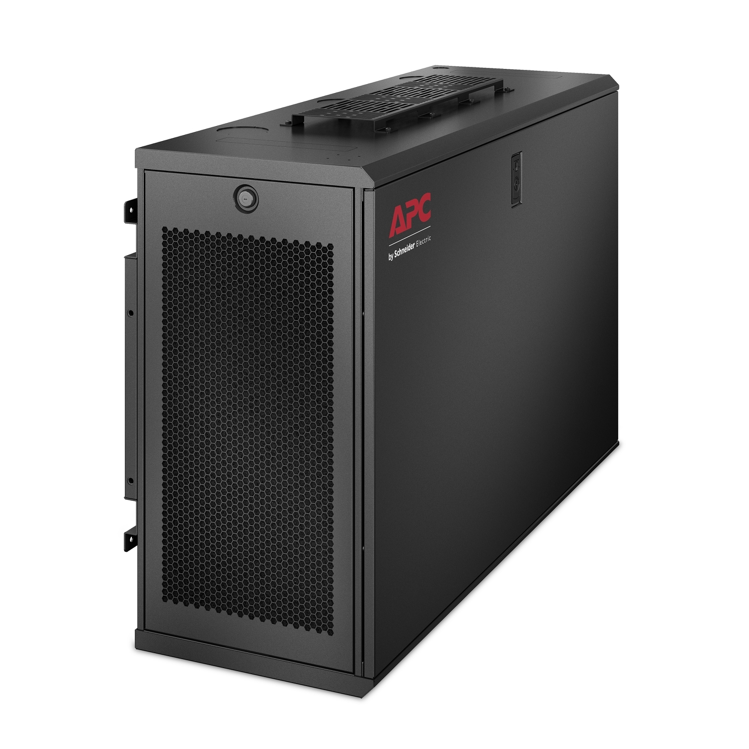 Rack server APC nero con ventola superiore e pannello frontale traforato.