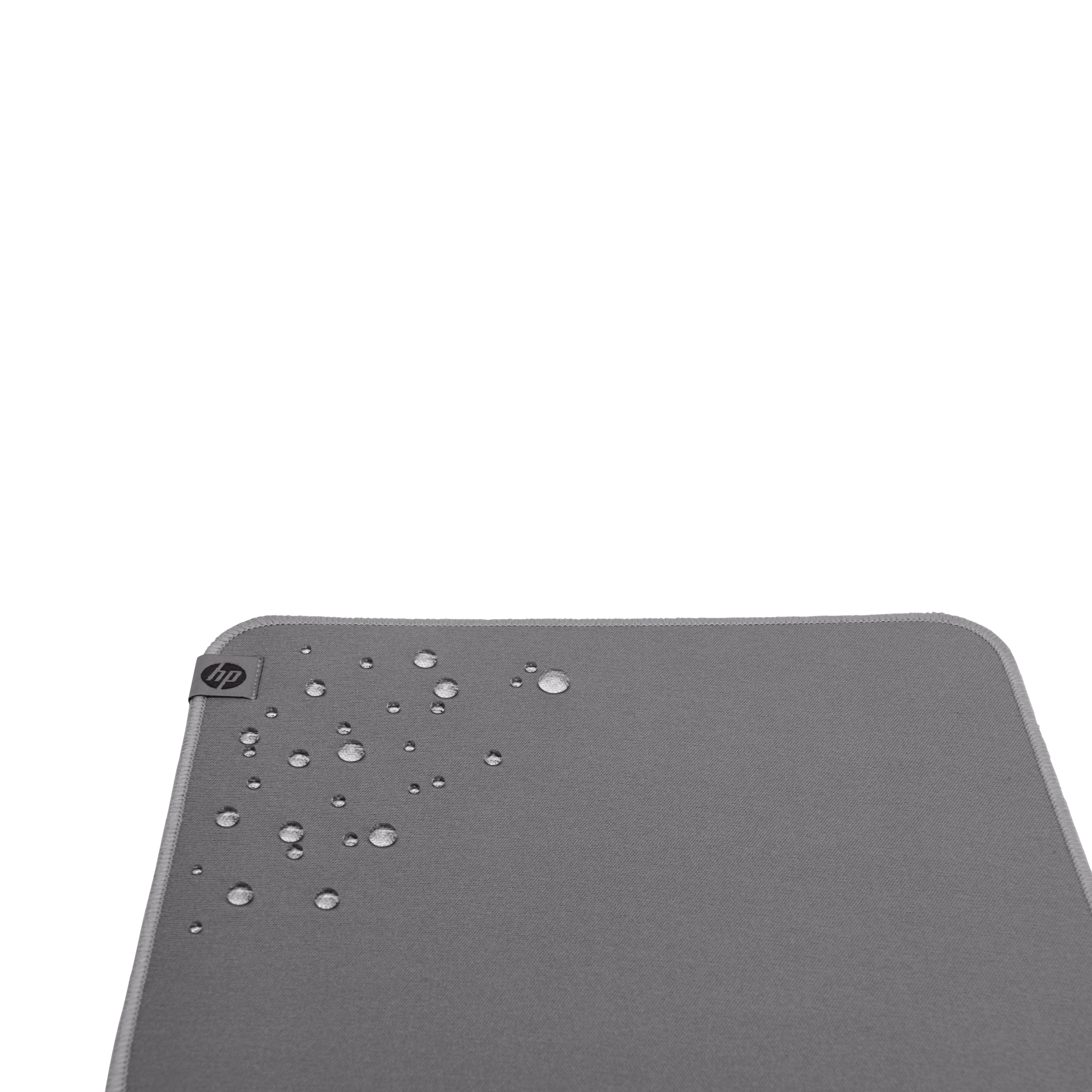 Tappetino mouse HP grigio con gocce d'acqua e logo HP.