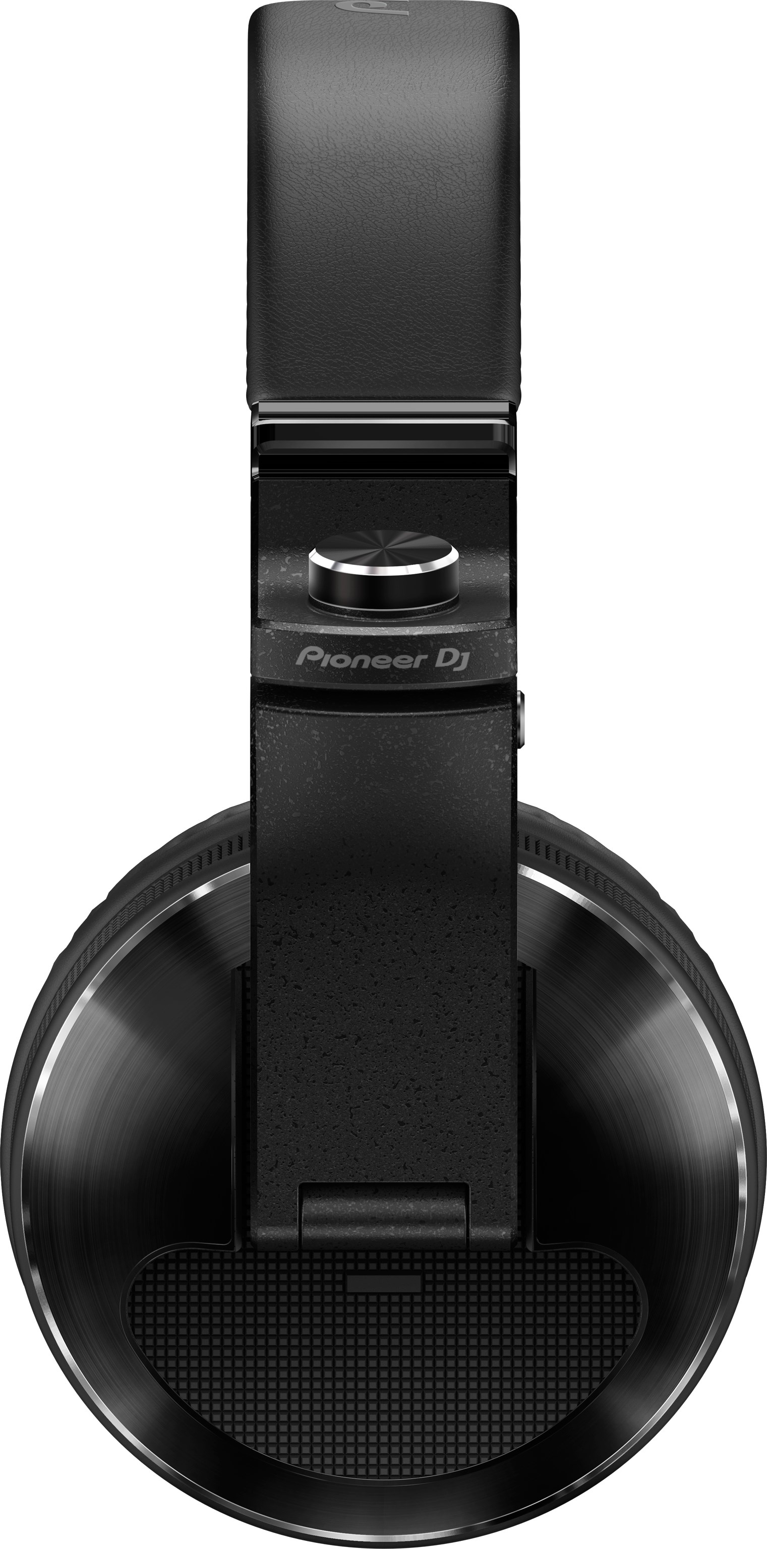 Auriculares negros con anillo metálico brillante y logo Pioneer DJ.