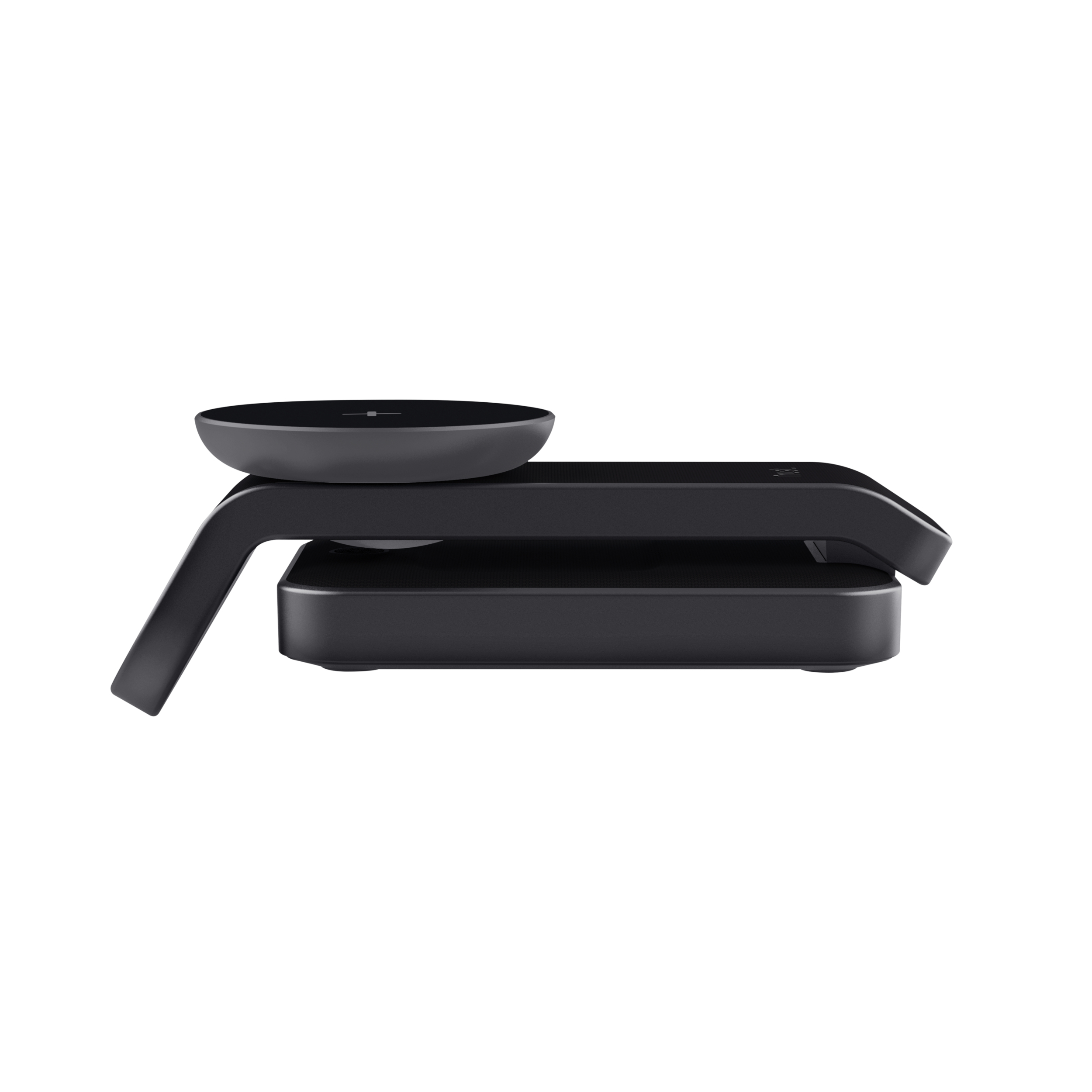 Bilancia da cucina nera con piatto rotondo e display digitale.