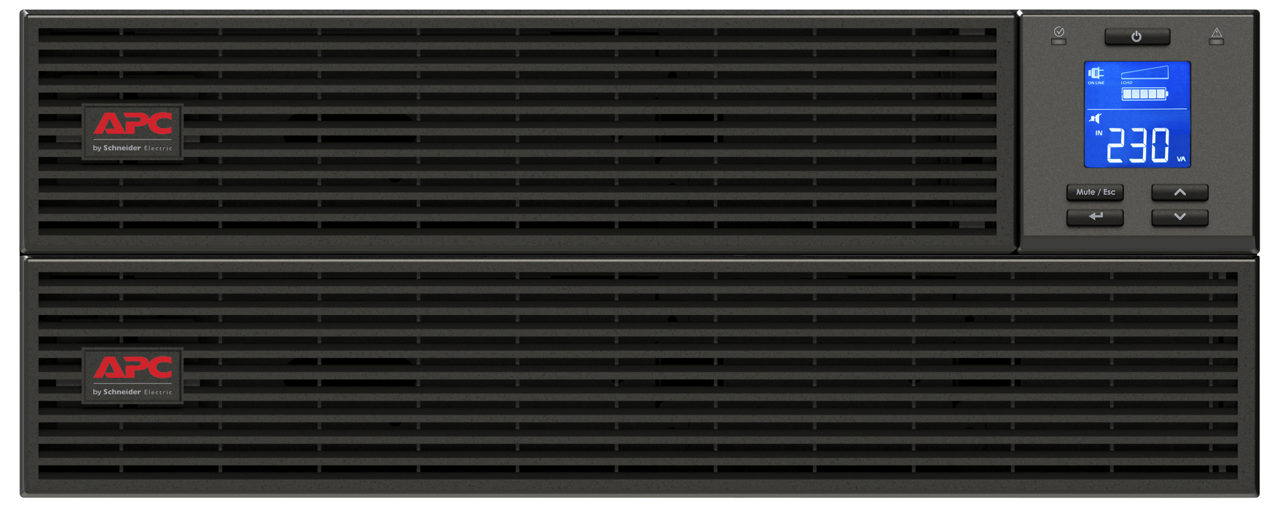 Unità APC UPS nera con prese d'aria e schermo LCD da 230V.