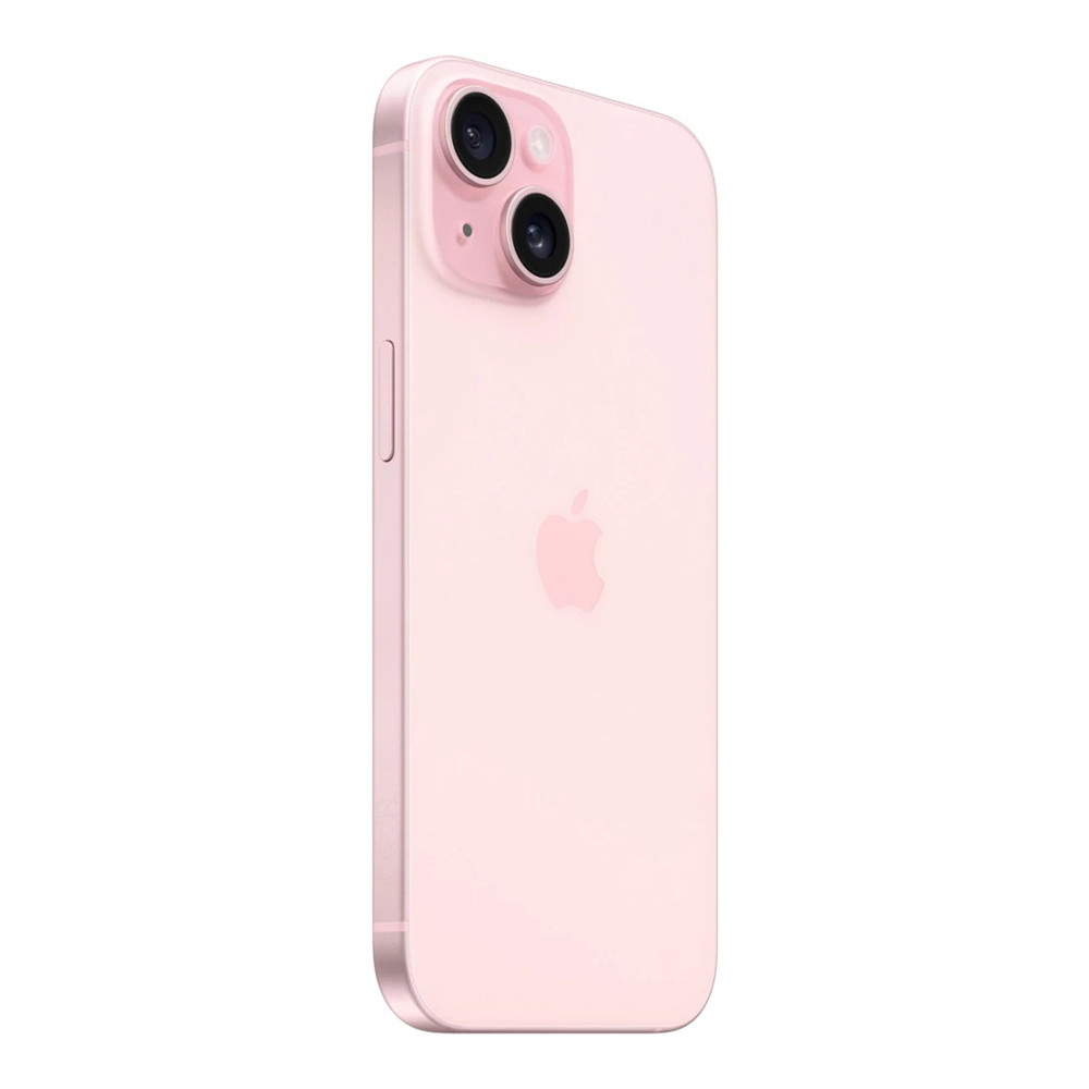 Un iPhone rosa con due fotocamere posteriori, su sfondo bianco.