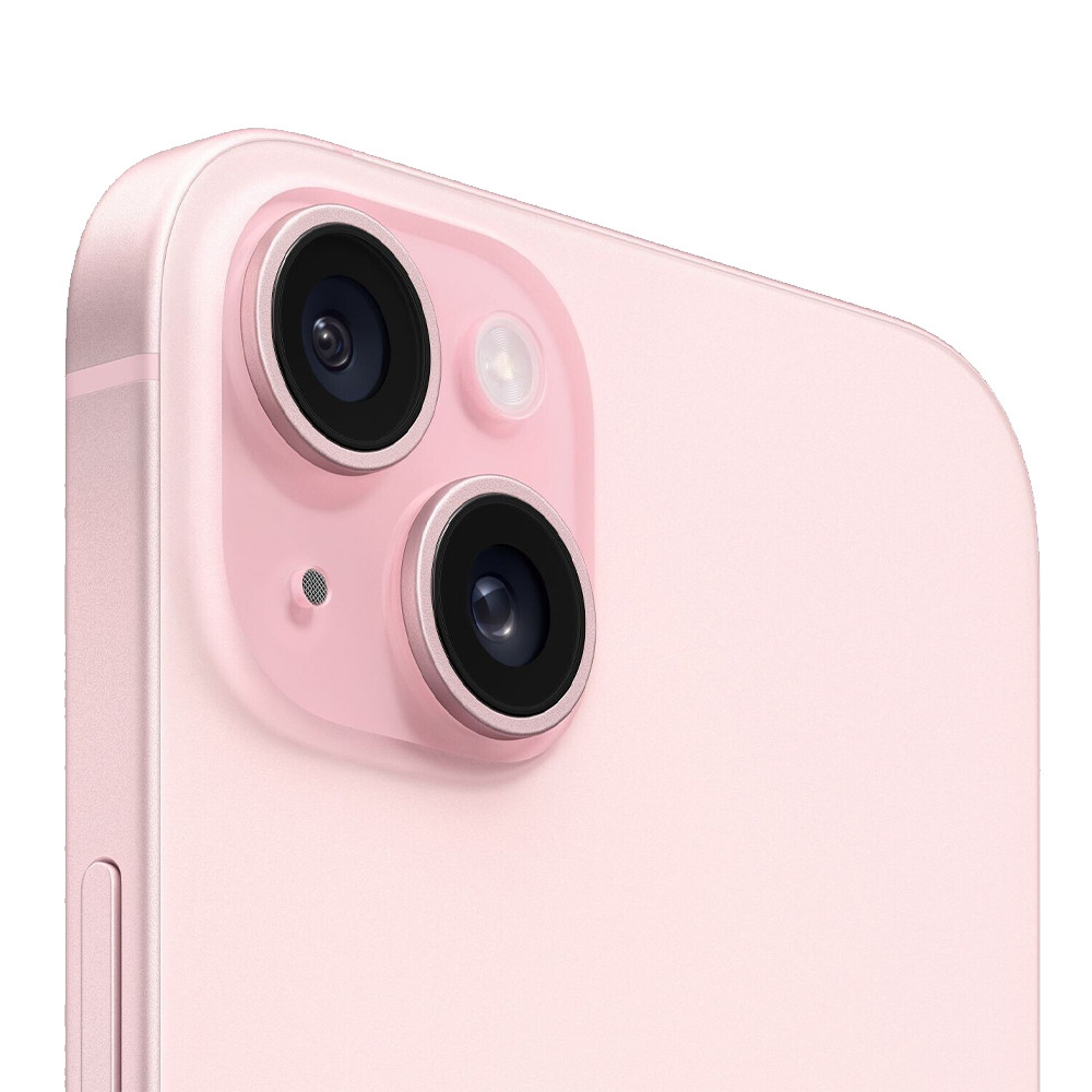 Primo piano del retro di un iPhone rosa con due obiettivi.