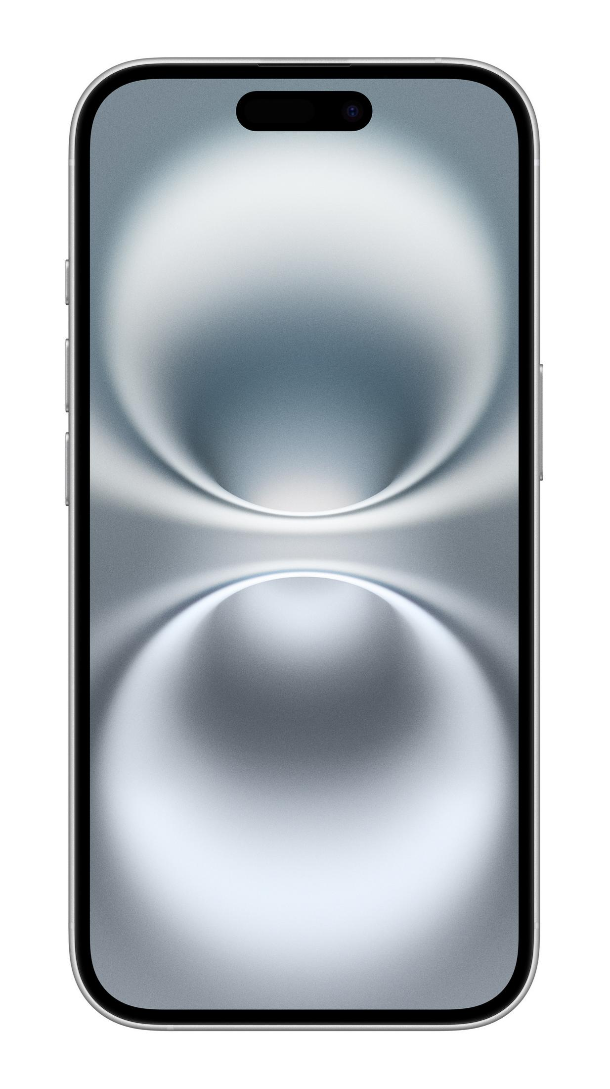Ein silbernes Smartphone mit einem abstrakten grauen Hintergrund.