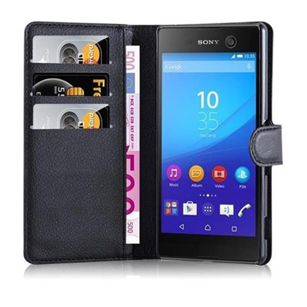 Schwarzes Flip-Case mit Handy, drei Karten und 500-Euro-Schein.