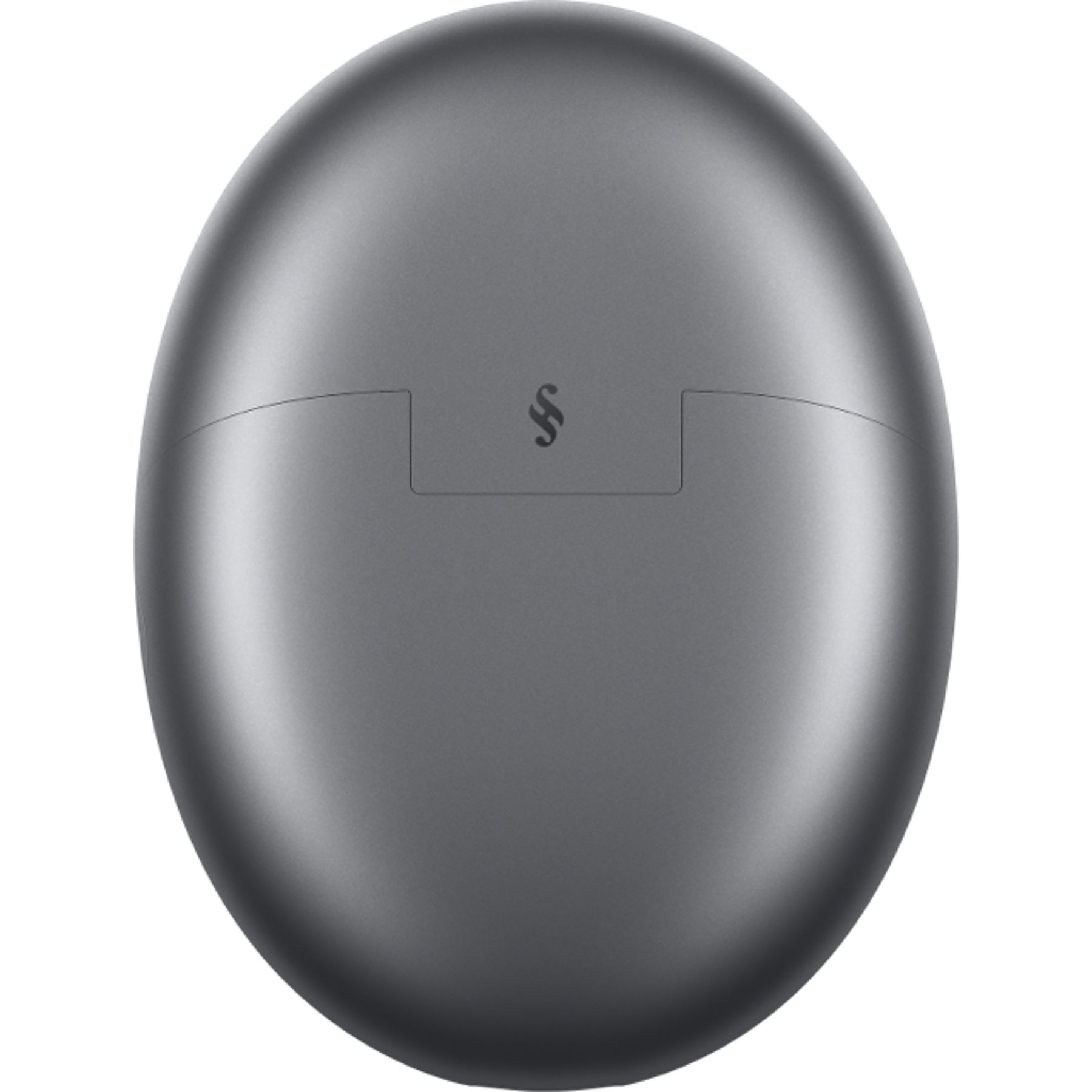 Szara, owalna ładowarka ze stylizowanym symbolem S pośrodku.
