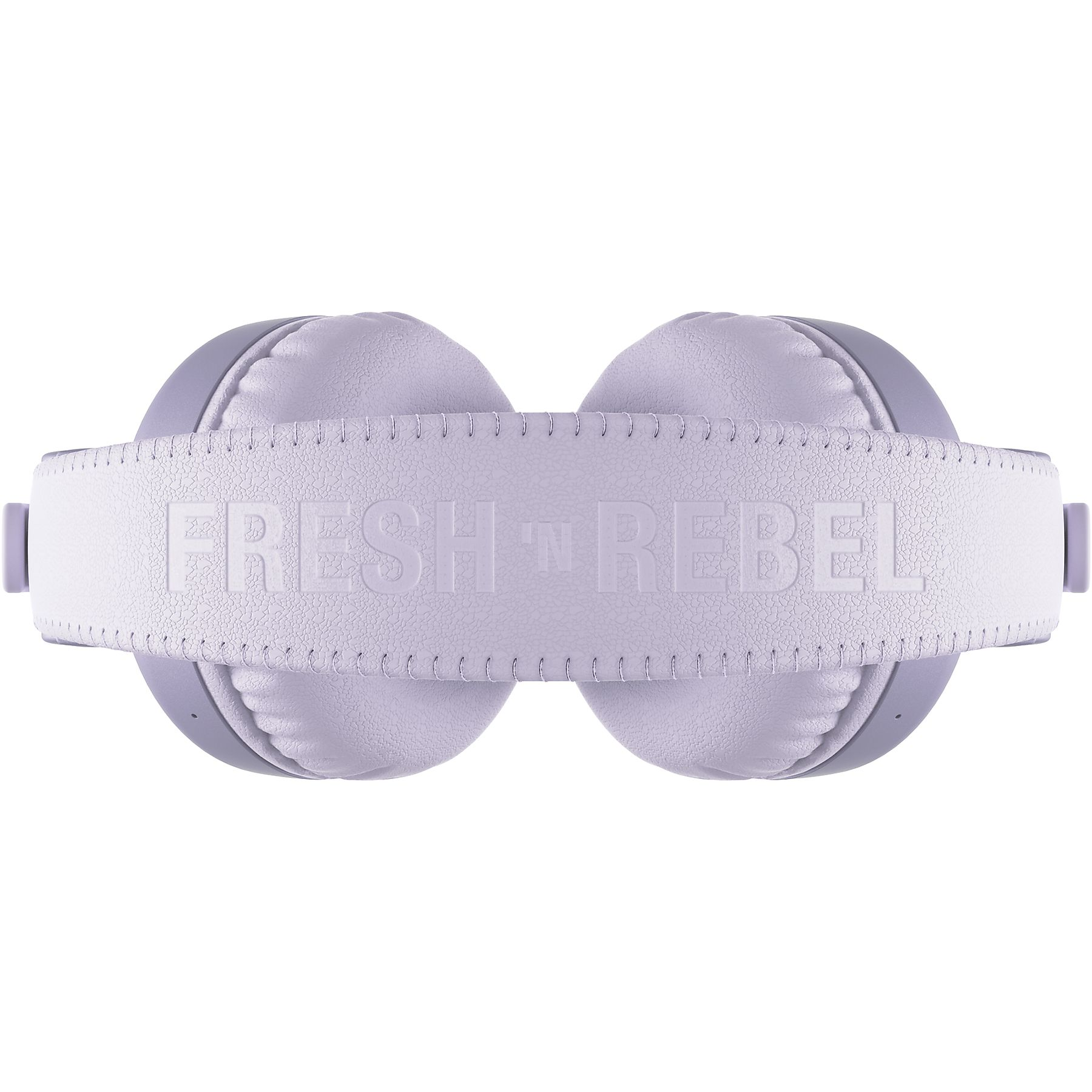 Lavendelfarbene Kopfhörer mit gepolstertem Bügel mit „FRESH N REBEL“ Schriftzug.