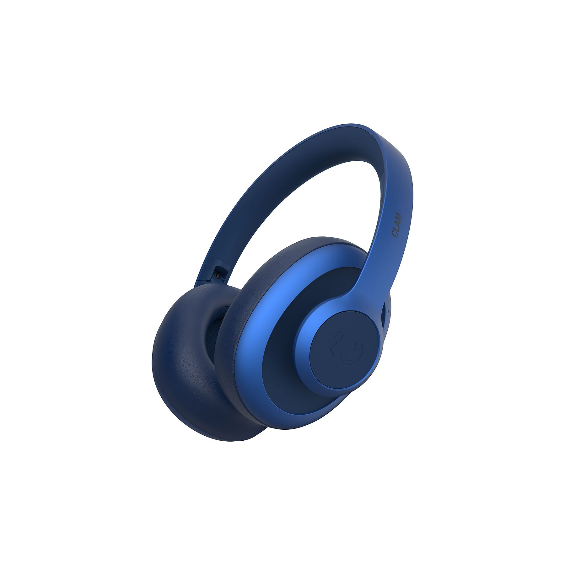 Niebieskie słuchawki bezprzewodowe z wyściełanymi nausznikami i pałąkiem.