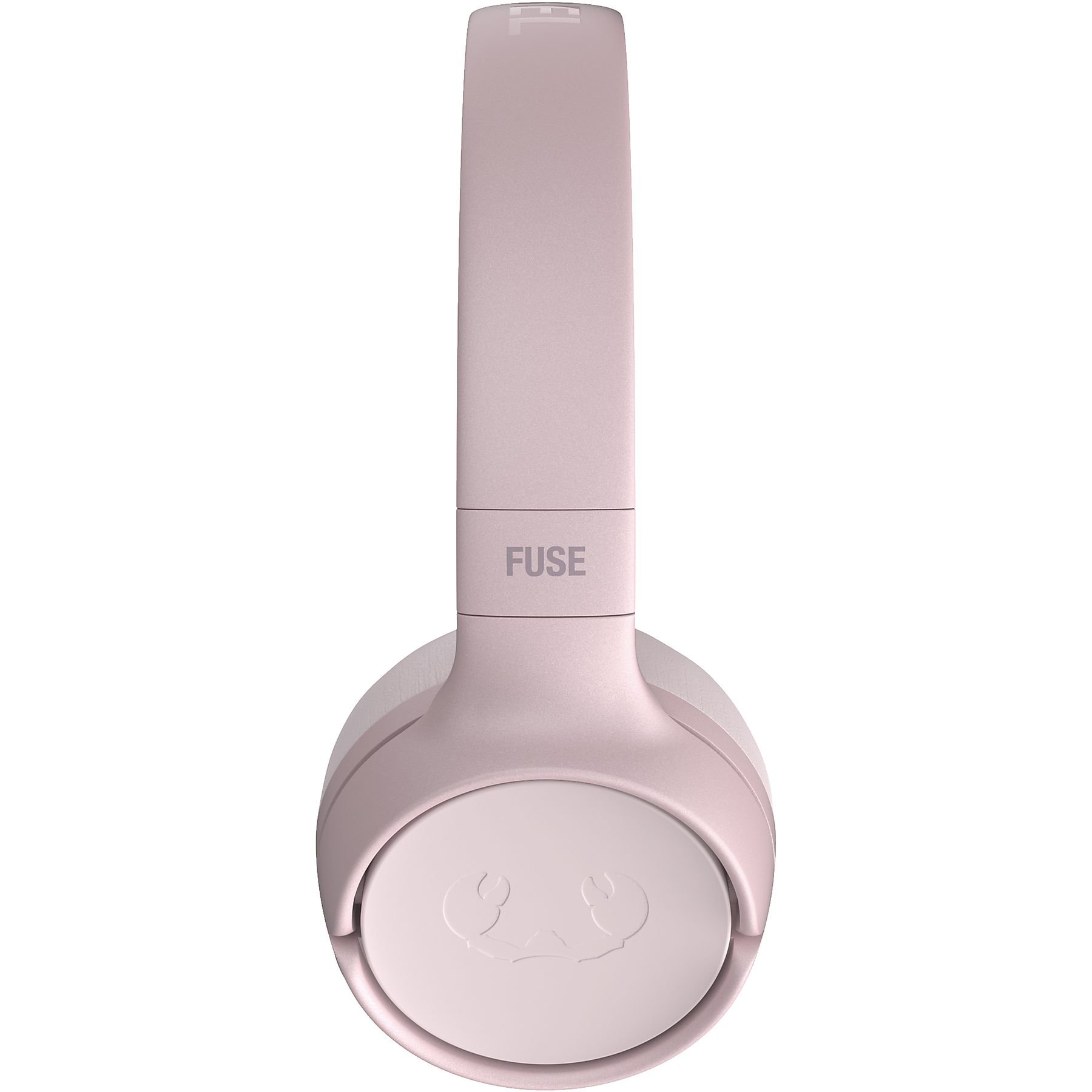 Ein rosafarbener Kopfhörer mit dem Logo "FUSE" ist auf weißem Hintergrund zu sehen.