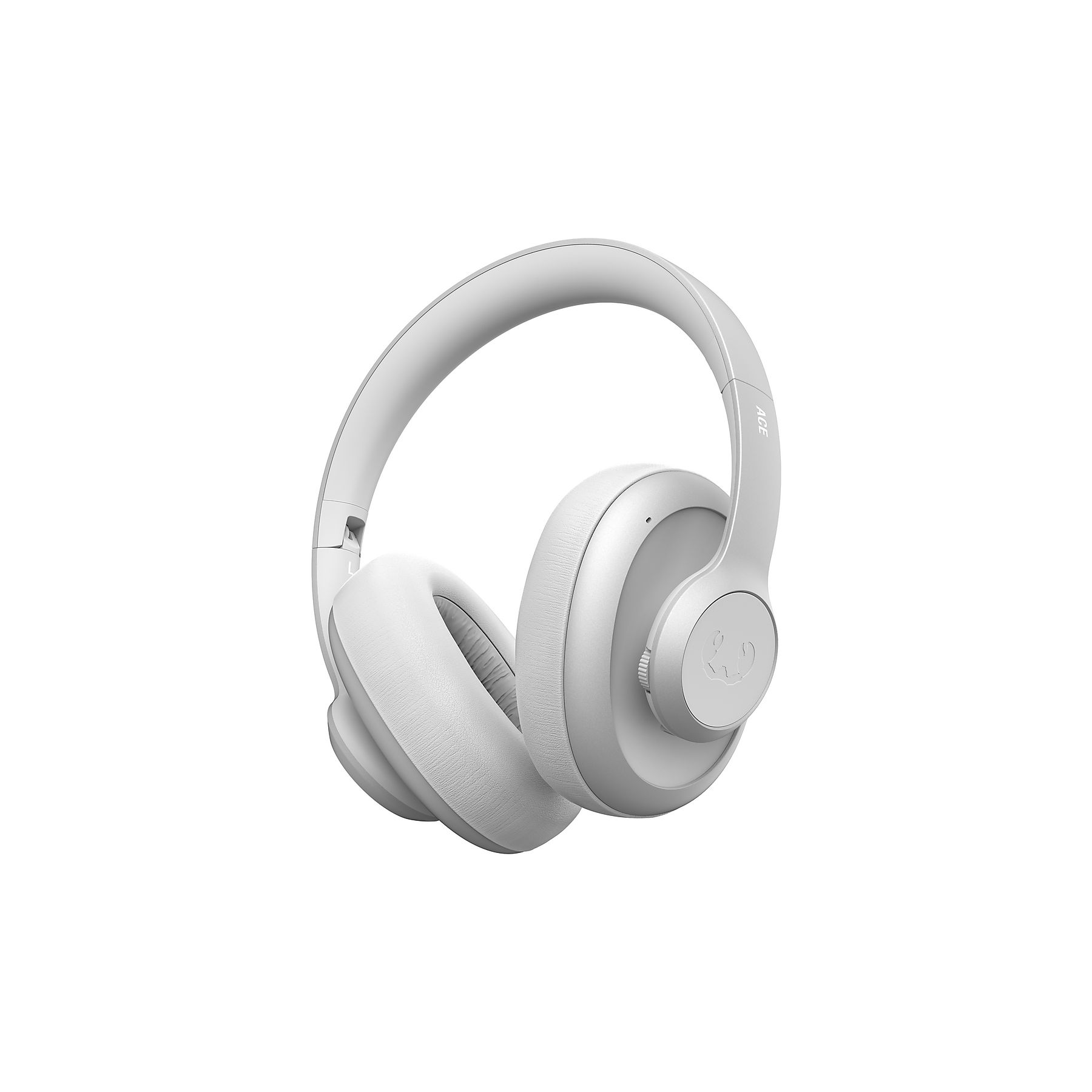 Casque blanc supra-auriculaire avec coussinets rembourrés et arceau réglable.