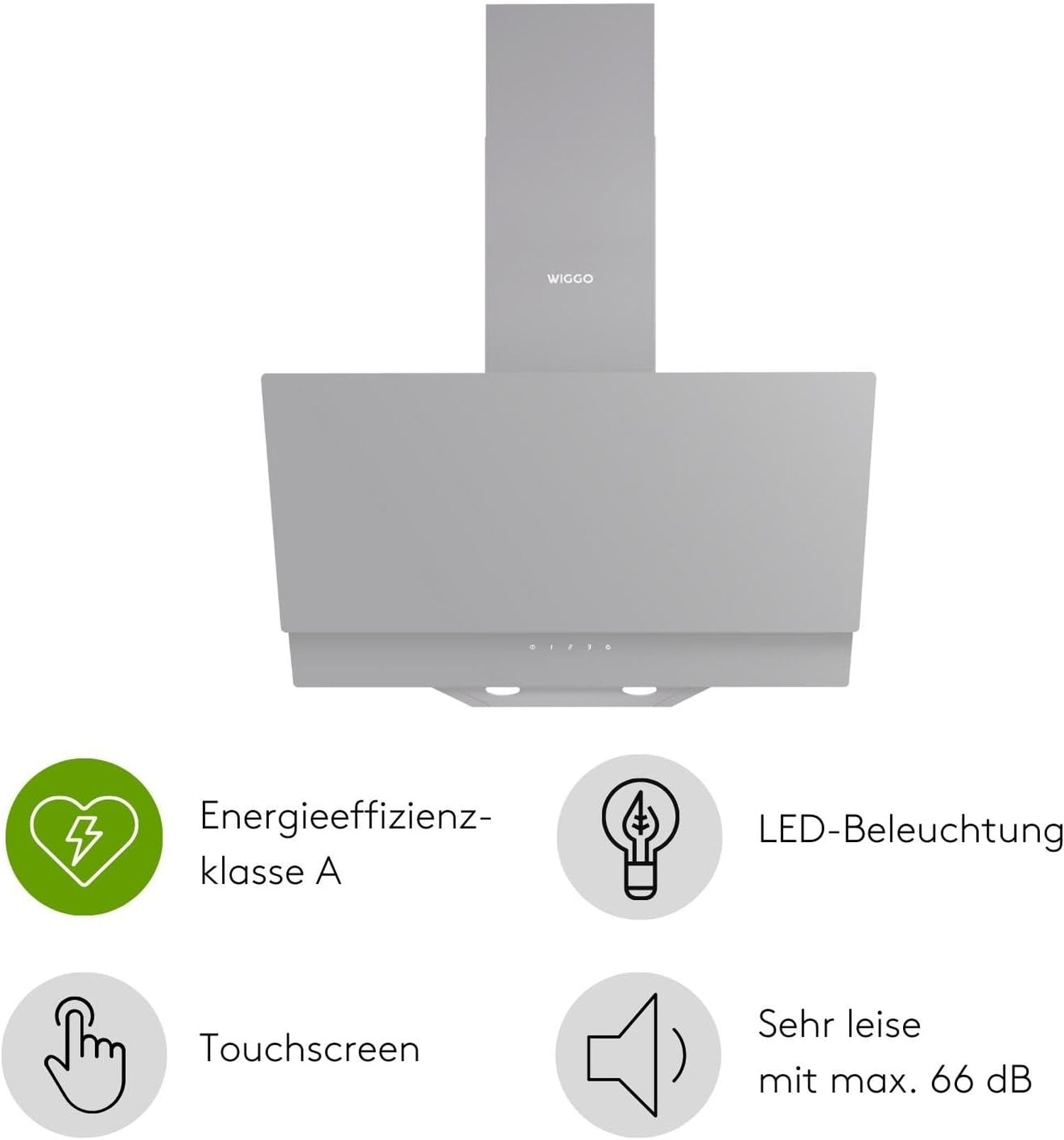 Hotte WIGGO grise avec écran tactile et éclairage LED.