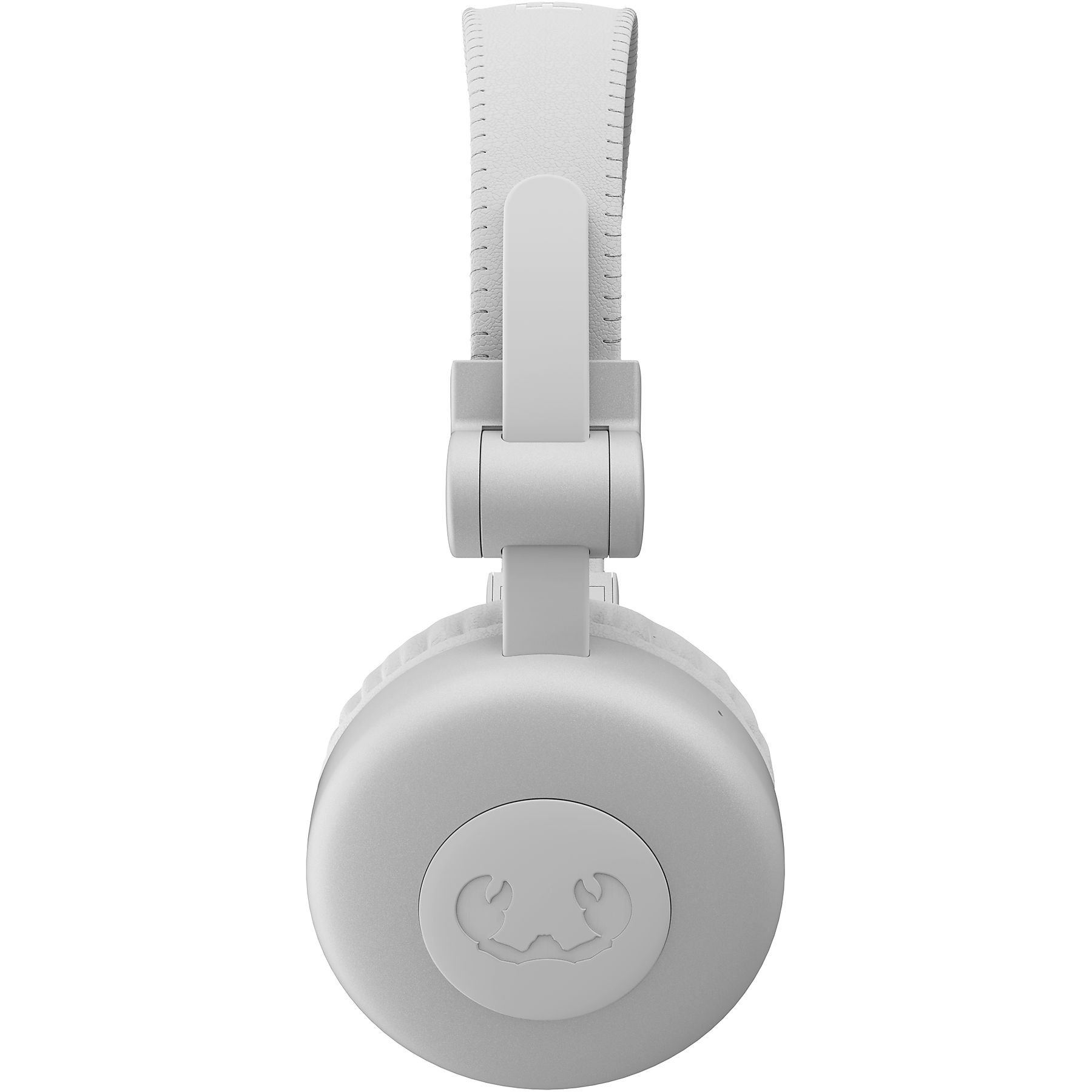 Cuffie bianche con accenti argentati su sfondo bianco.