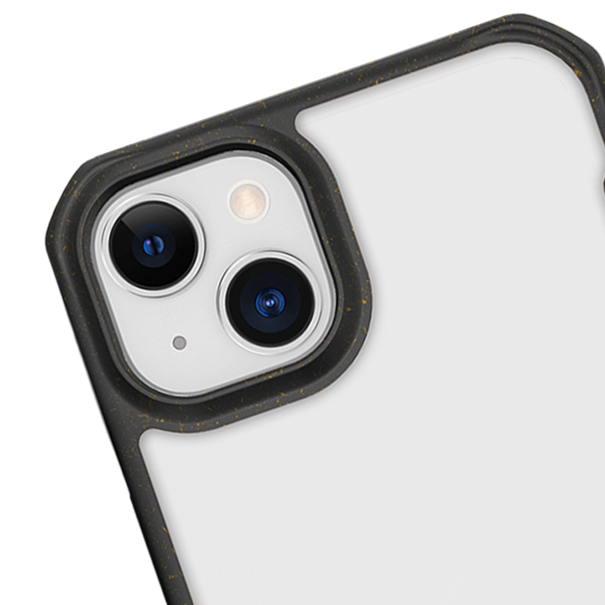 Primo piano della lente doppia di uno smartphone con cornice nera.