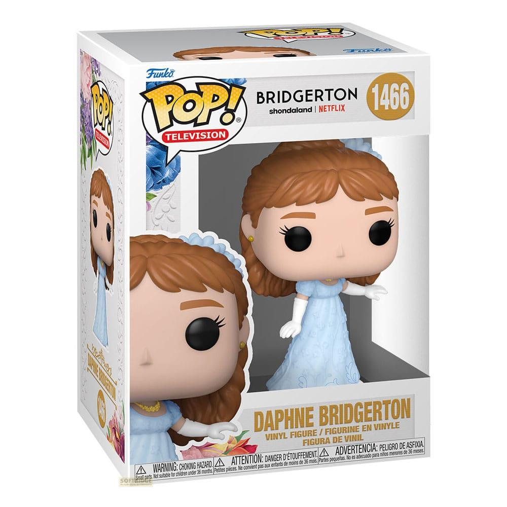Action figure Funko Pop! di Daphne Bridgerton in abito azzurro con capelli castani.