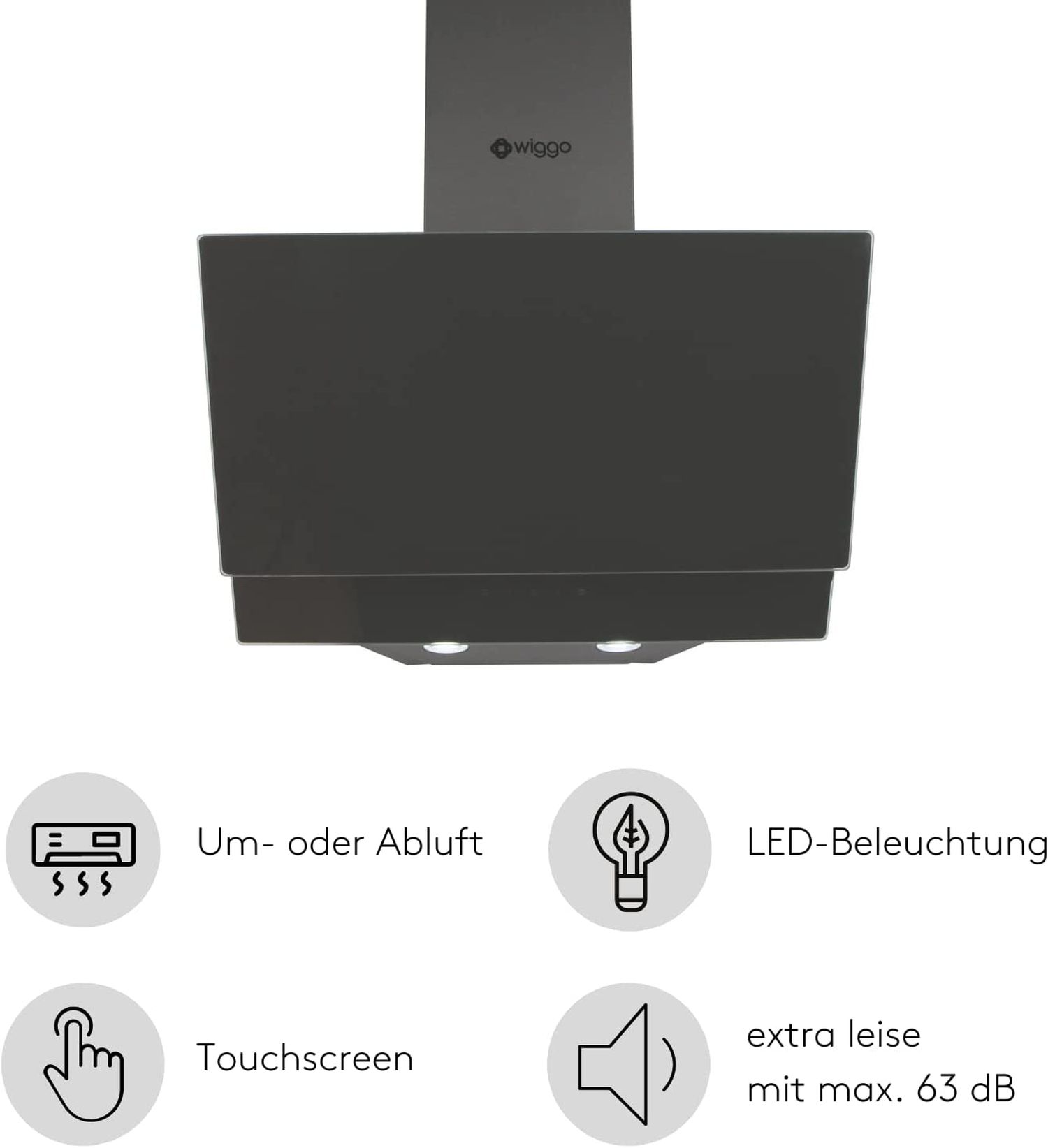 Dunstabzugshaube mit Touchscreen, LED-Beleuchtung, leise.