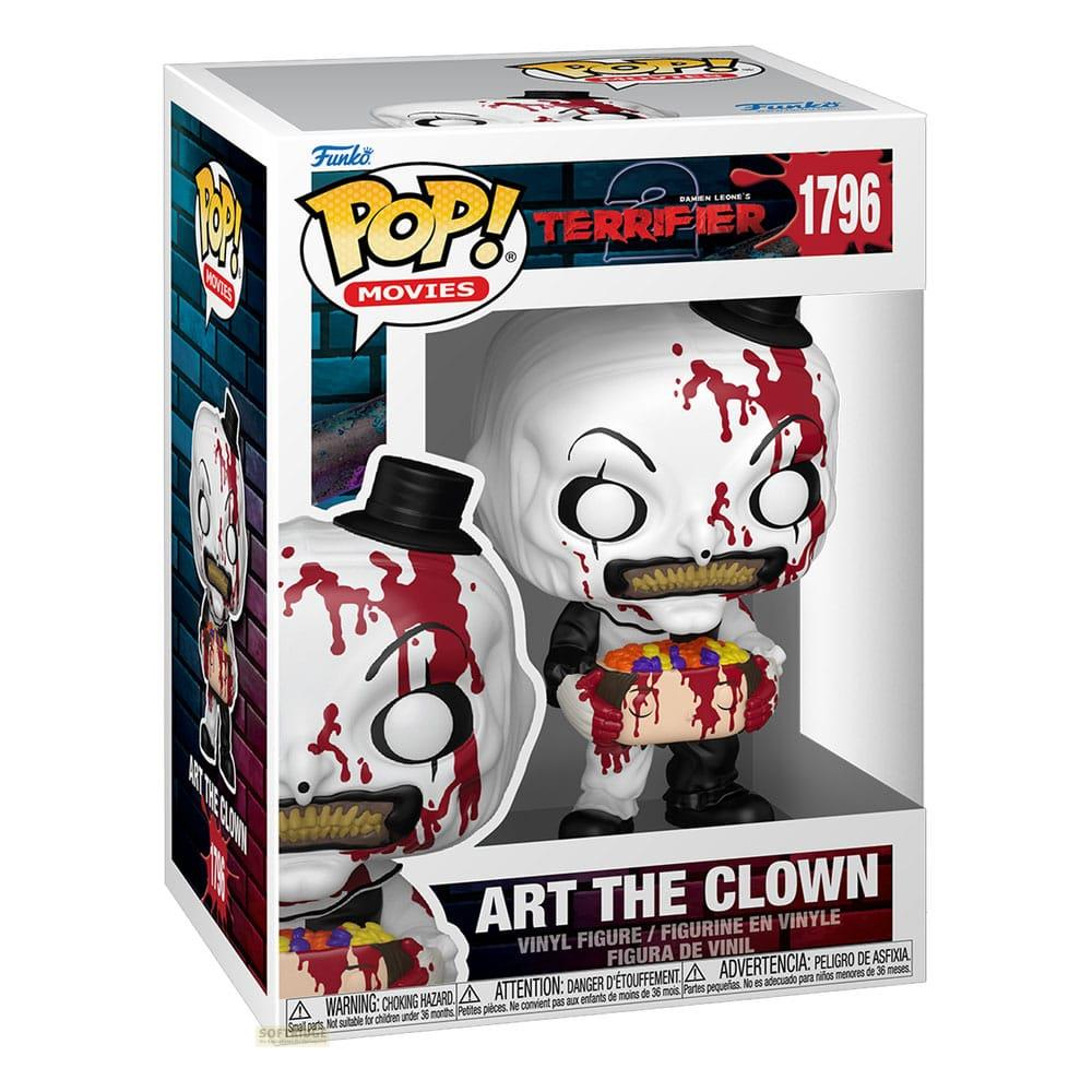 Figura Funko Pop Art the Clown, sangrienta, sosteniendo un cuenco con comida.