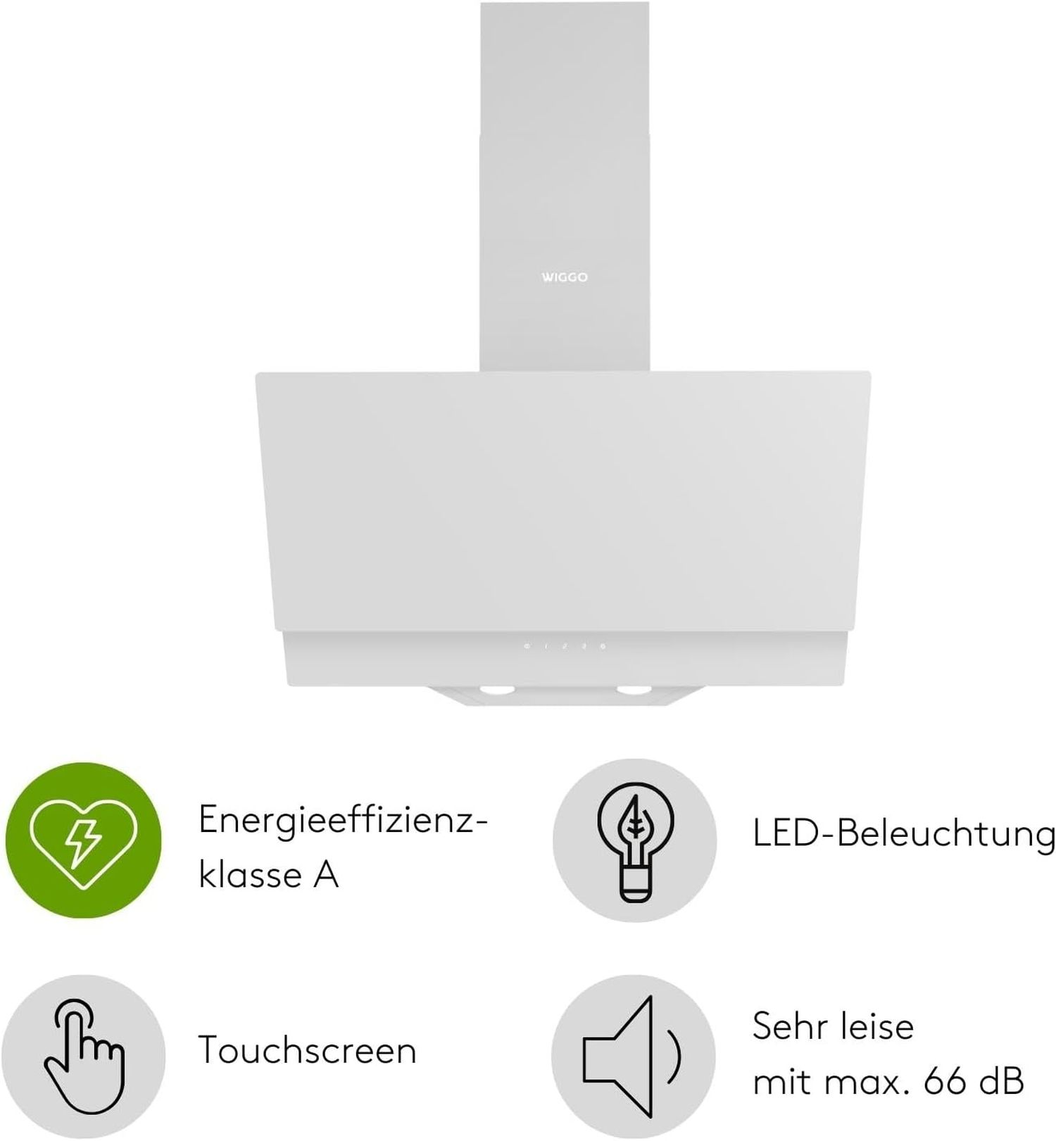 Une hotte aspirante blanche avec écran tactile, éclairage LED et efficacité énergétique A.