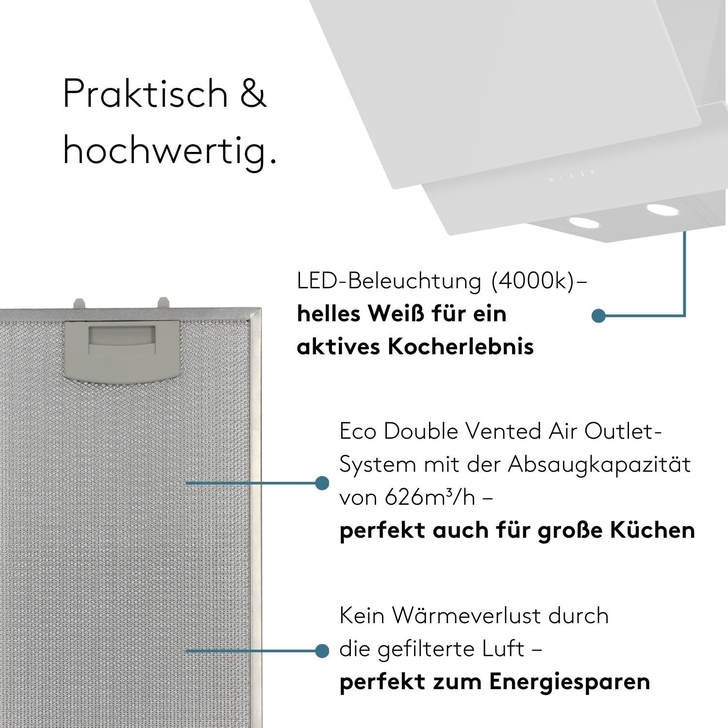 Hotte pratique avec éclairage LED et aspiration puissante.