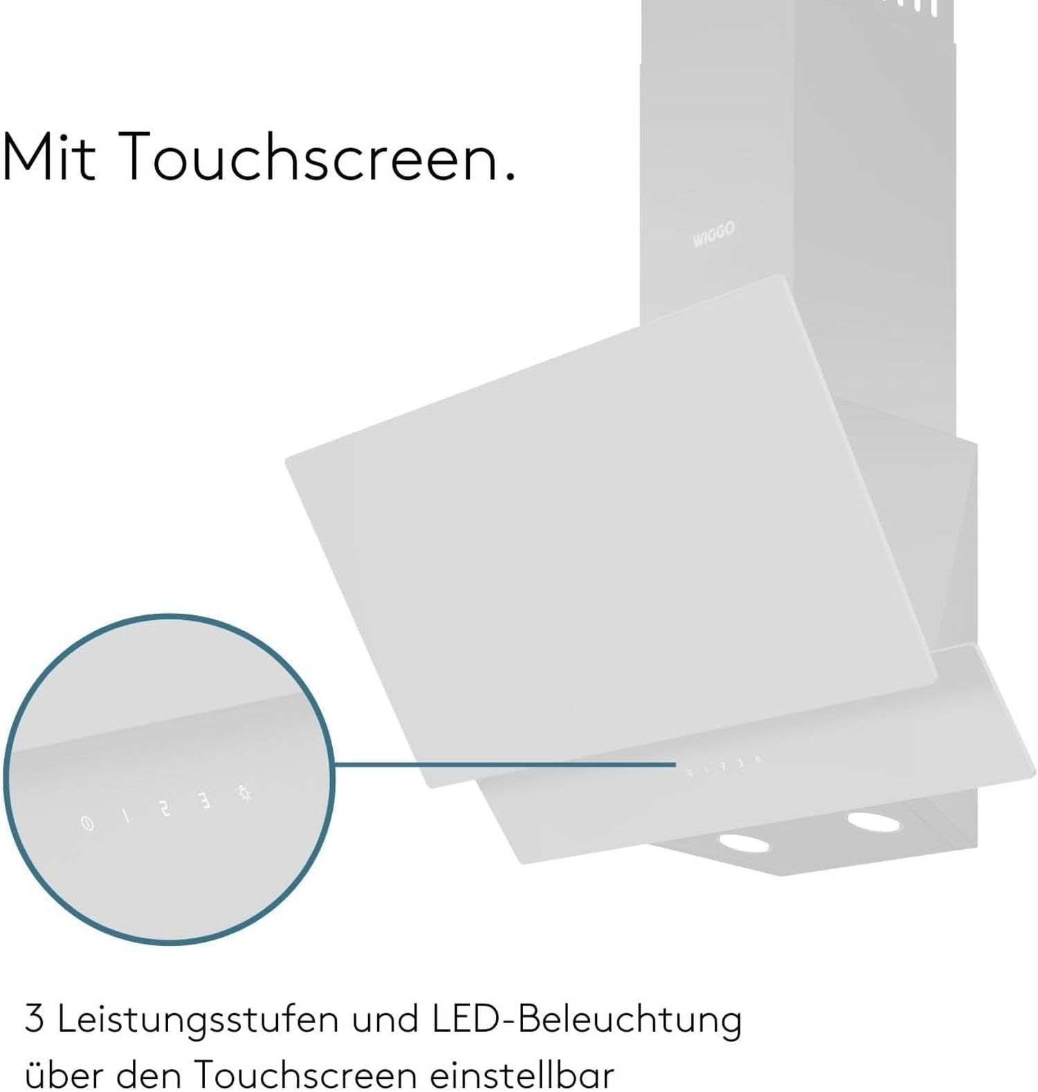 Une hotte aspirante blanche avec panneau de commande tactile et éclairage LED.