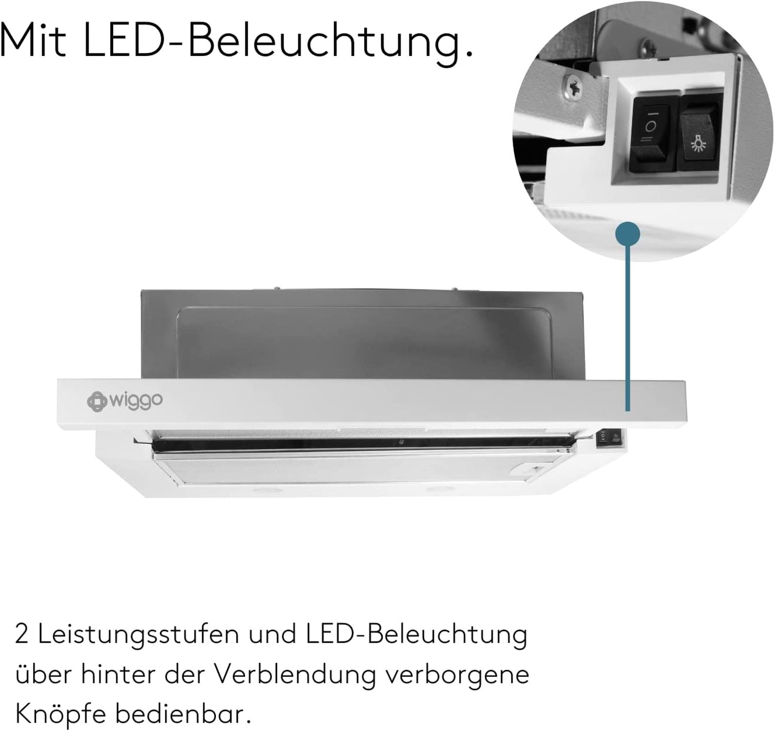 Hotte aspirante avec éclairage LED et commandes cachées.