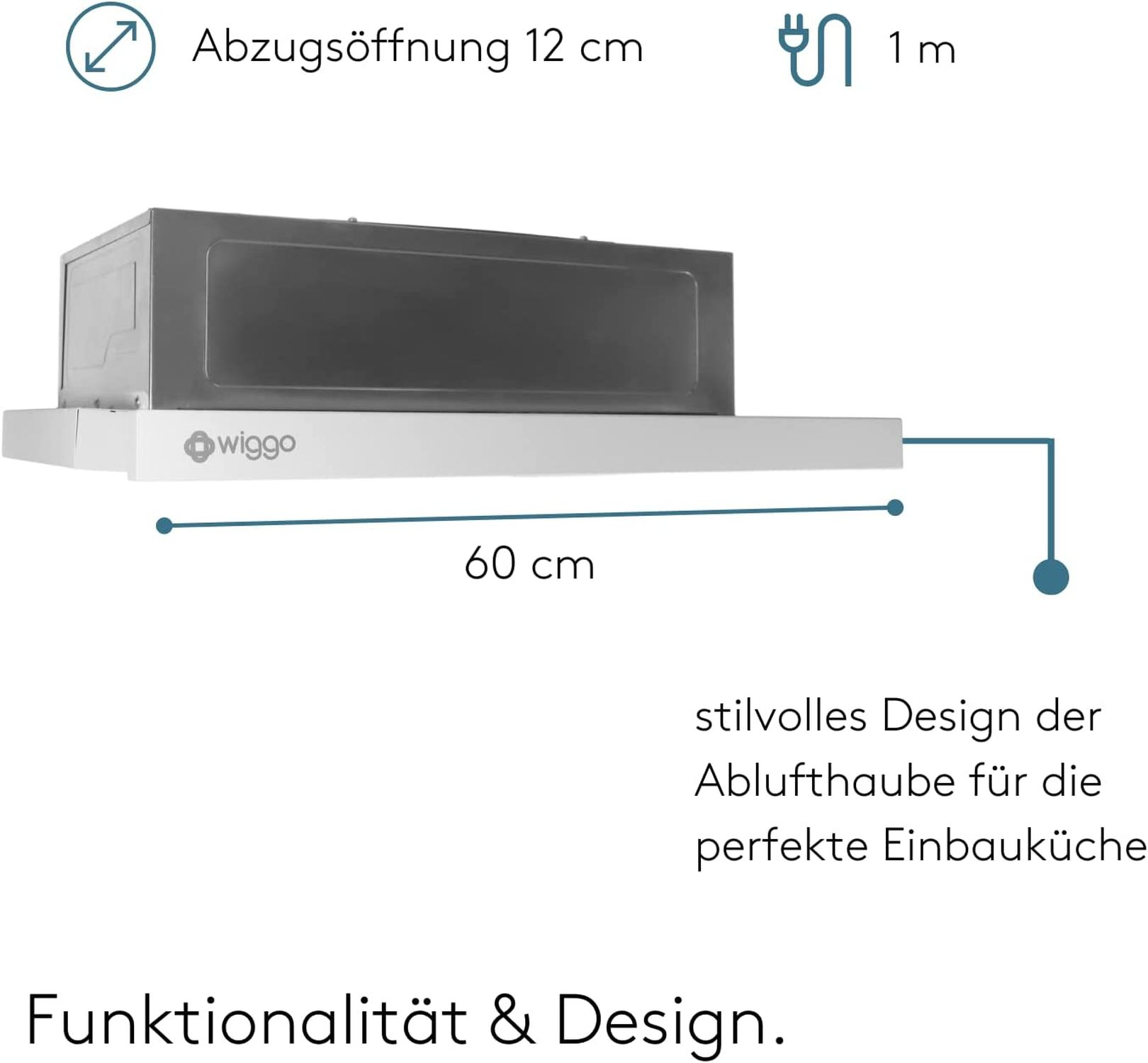 Une hotte aspirante blanche Wiggo de 60 cm de large et 12 cm d'ouverture.
