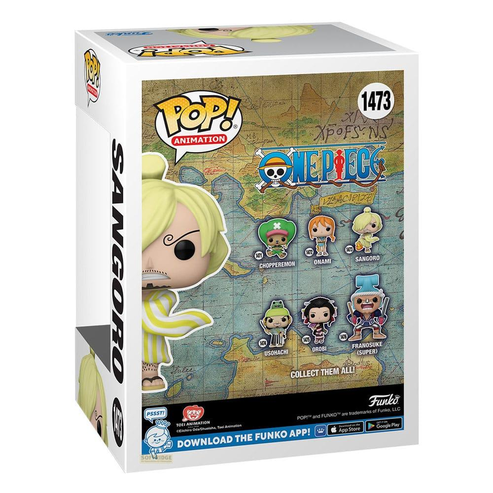 Funko Pop!-Verpackung mit Sanji auf einer Karte. Enthält kleine Figuren.