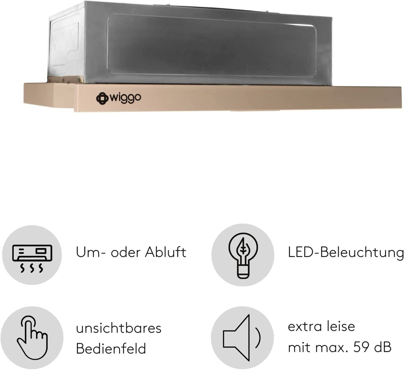 Dunstabzugshaube mit Umluft/Abluft, LED, unsichtbarer Bedienung, leise.