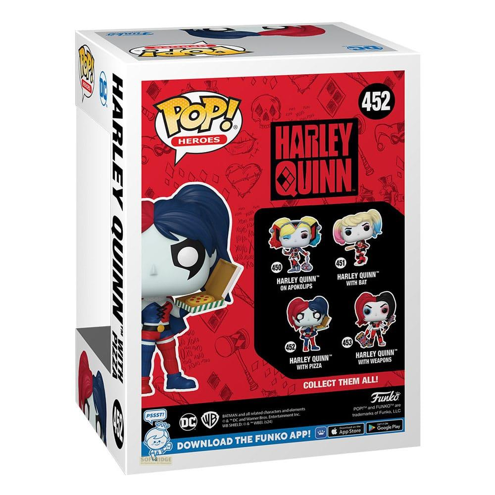 Boîte Funko Pop! Harley Quinn avec figurine pizza et autres variantes.