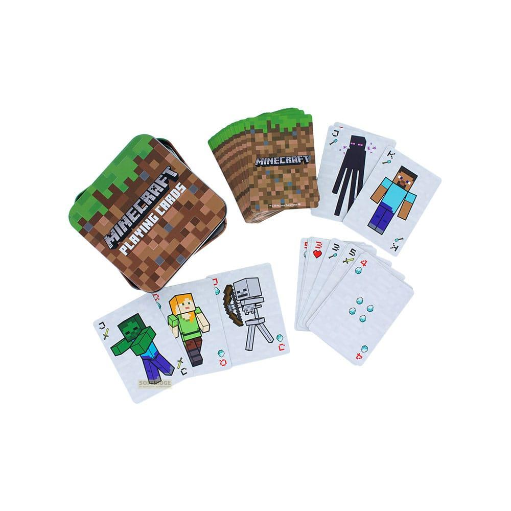 Minecraft Spielkarten mit Charakteren wie Zombie, Skelett und Steve.