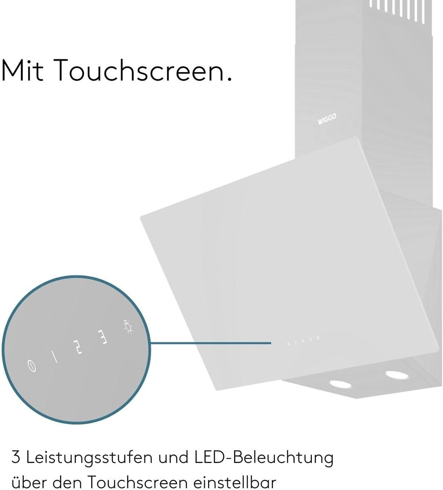 Une hotte aspirante blanche dotée d'un écran tactile et d'un éclairage LED.