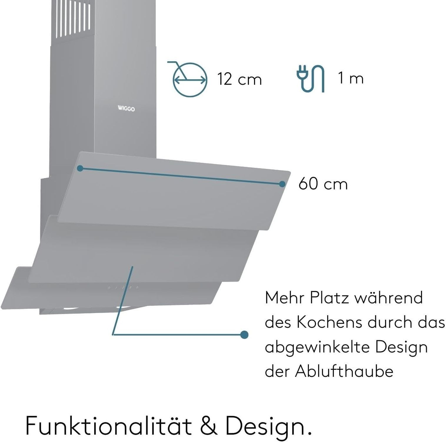 Hotte aspirante grise avec dimensions 12cm, 1m, 60cm. Fonctionnalité & Design.