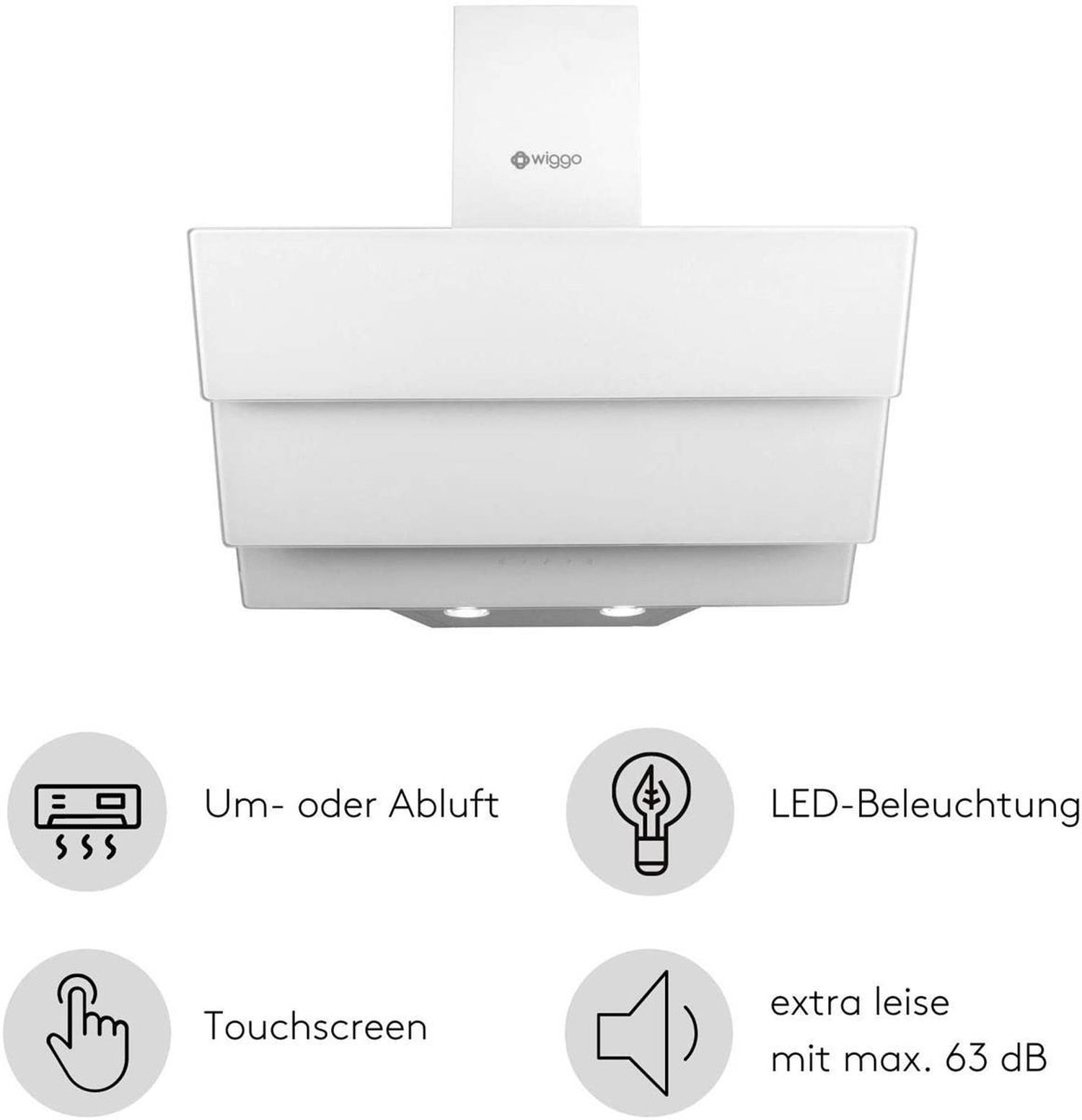 Une hotte aspirante blanche avec écran tactile et éclairage LED.